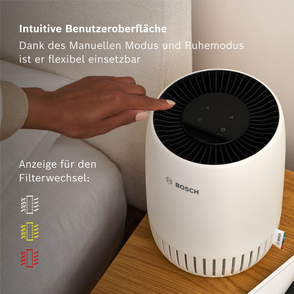 BOSCH Luftreiniger »Air 500, für eine effektive Reinigung, kompaktes Design« für 23 qm Räume USB-C Anschluss zum Laden eines Smartphones und Ruhemodus