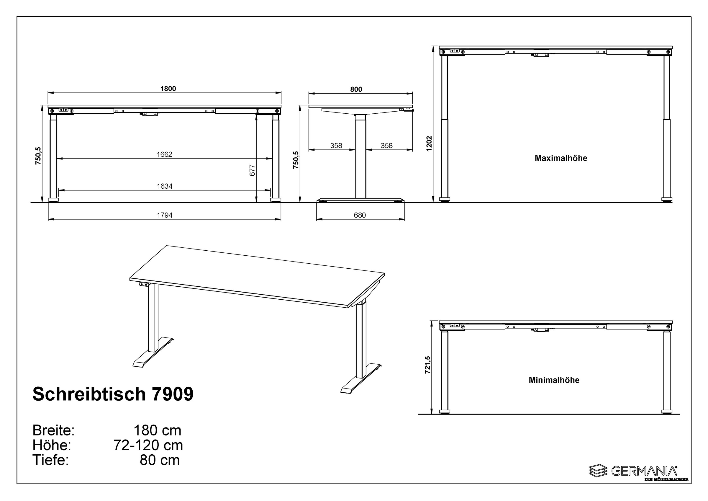 GERMANIA Büromöbel-Set »Lemont«, (2 tlg.), Set bestehend aus höhenverstellbarem Schreibtisch und Rollcontainer