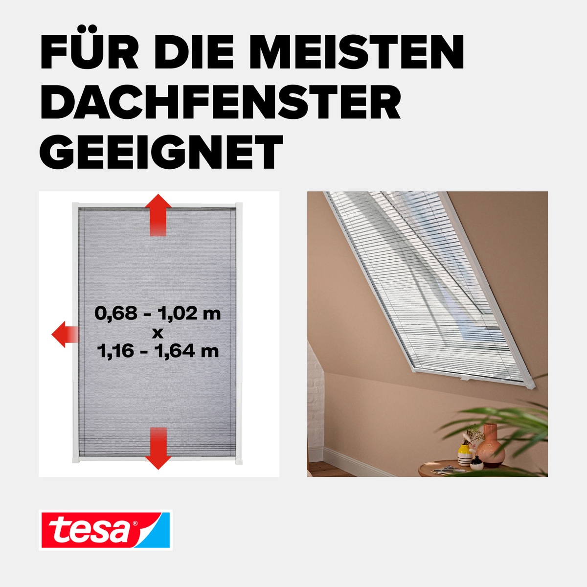 tesa Insektenschutz-Fensterrahmen »Insect Stop Alu-Insektenschutzrollo teleskopierbar - 1,14x 1,6 m« 1 Stk. tlg. speziell für Dachfenster - Insektenschutz Plissee - ohne Bohren, weiß