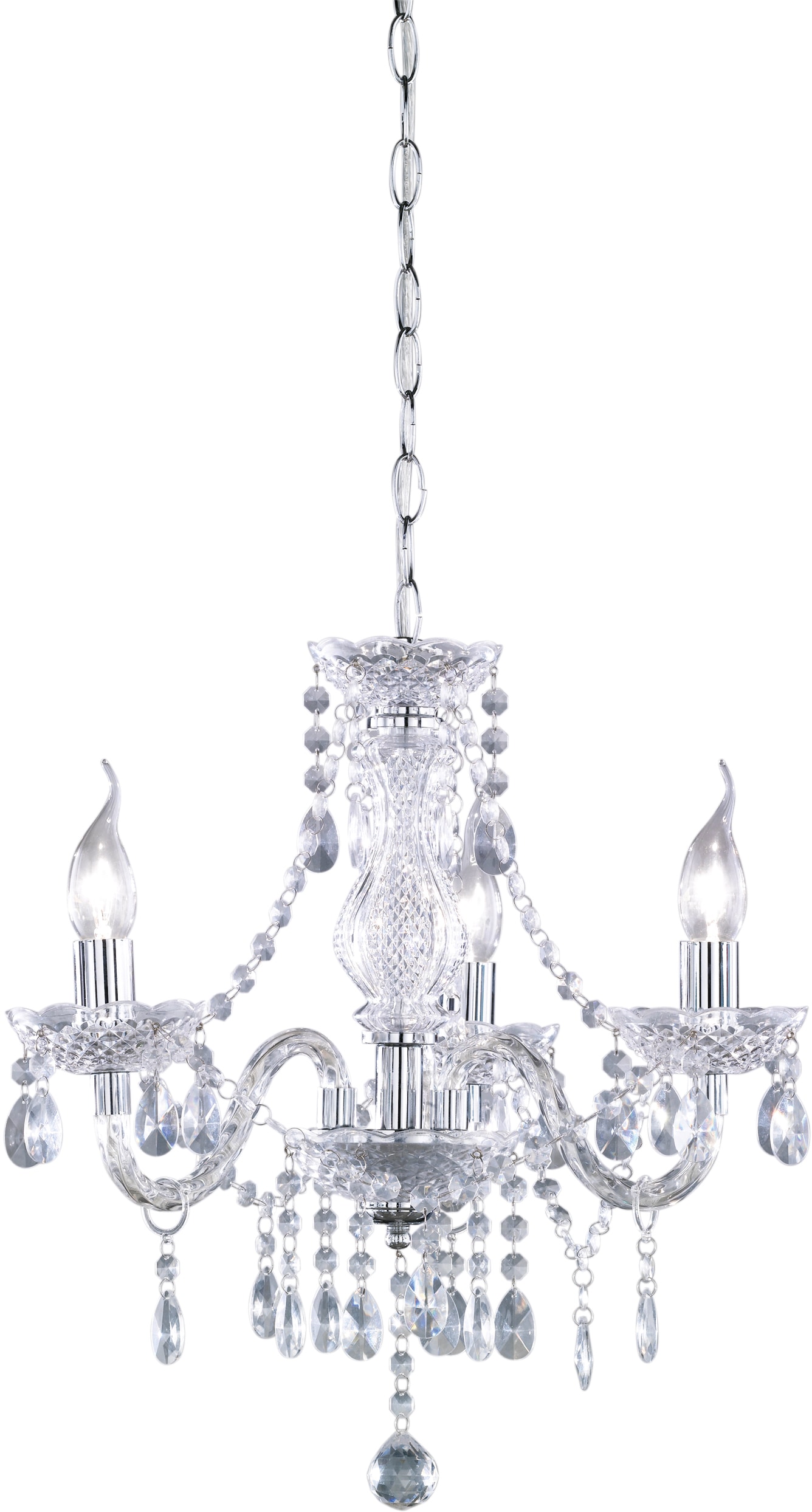 TRIO Leuchten Kronleuchter, 3 flammig-flammig, Hängelampe 3-flammig, klarer  Kristallbehang aus Acryl, Ø 46cm auf Raten bestellen
