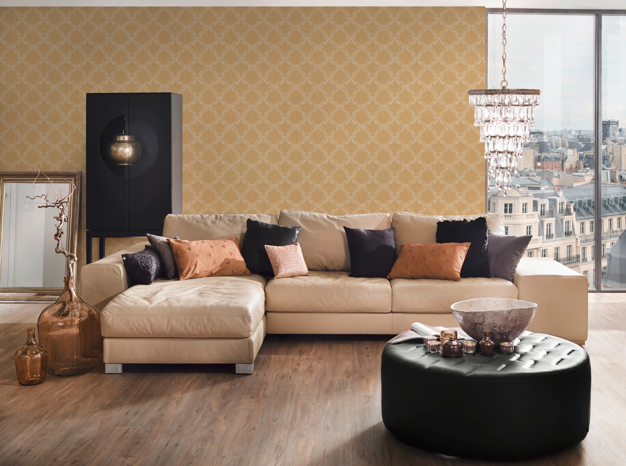 Bricoflor Barock Tapete in Gold Gelb Elegant Vlies Textiltapete mit Ornamen günstig online kaufen