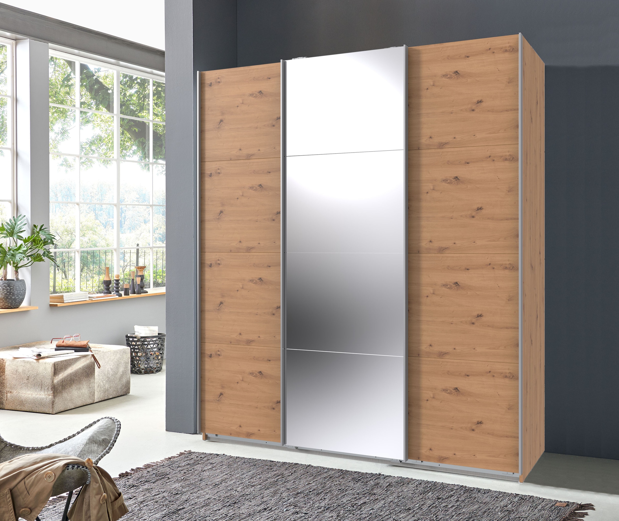 Wimex Schwebetürenschrank »Norderstedt« INKLUSIVE 2 Stoffboxen und 2 zusätzliche Einlegeböden, mit Spiegel