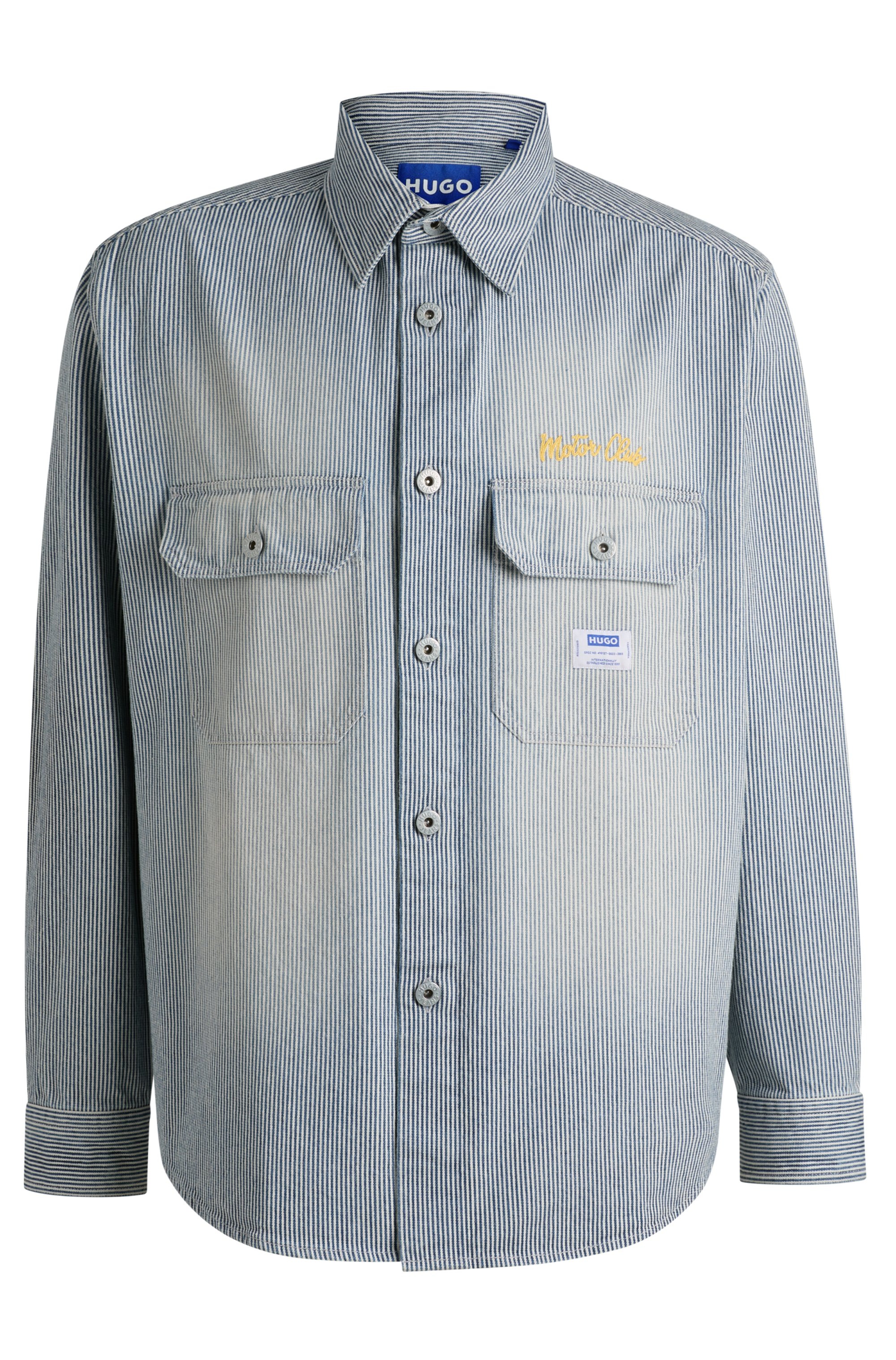 HUGO Blue Langarmhemd »Ebolt«, mit HUGO Badge, Overshirt Skater Baggy Pinstripe