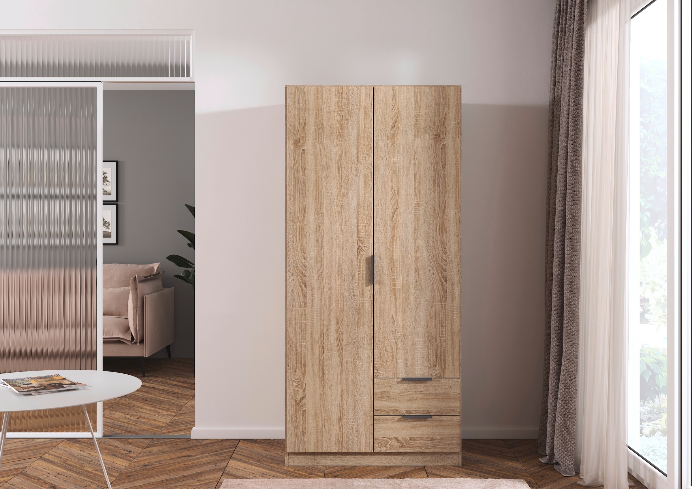 rauch Kleiderschrank »Drehtürenschrank Schrank Garderobe Ankleide Schlafzimmer LAGOA« in 3 verschiedenen Ausstattungen BASIC/CLASSIC/PREMIUM,  mit geräumigen Schubladen, optional mit Aufsatz MADE IN GERMANY