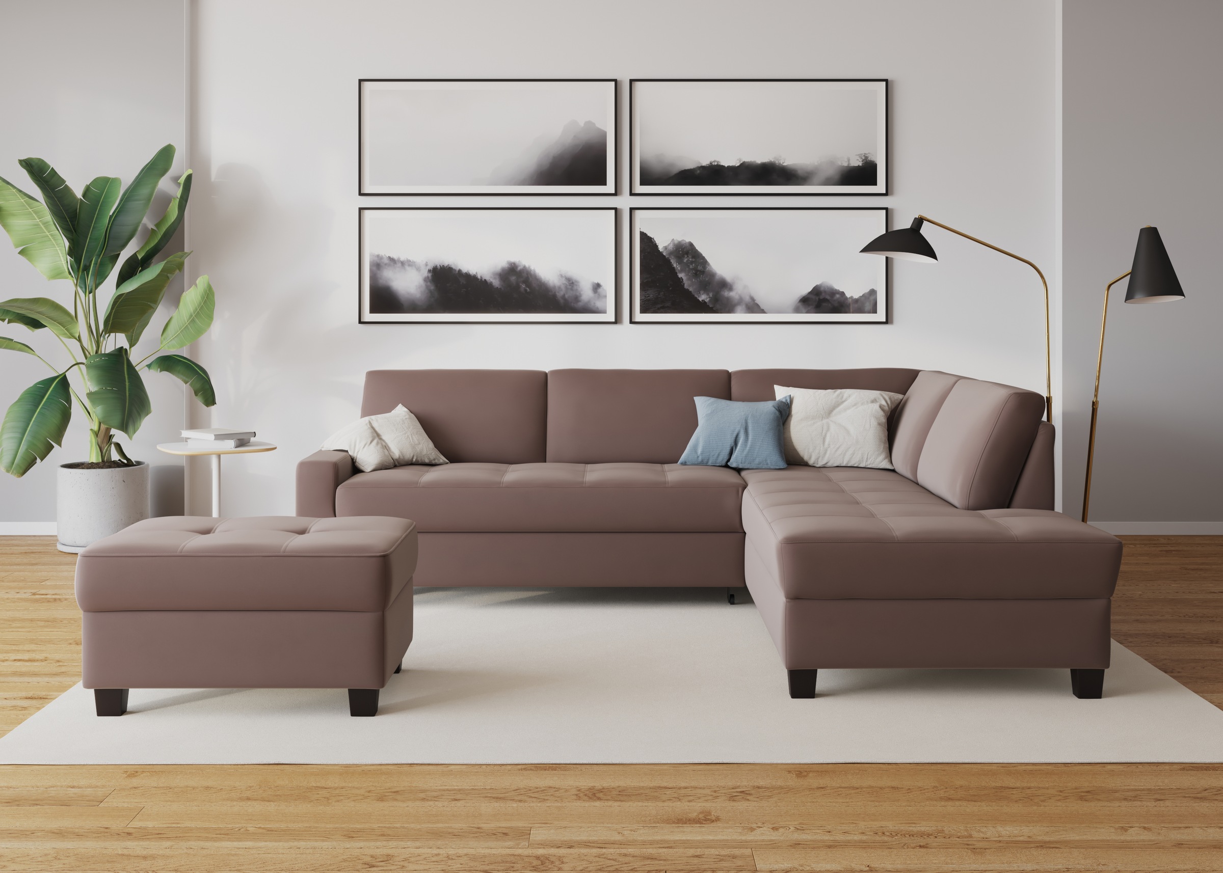 DOMO collection Ecksofa »Florentina zeitlos und elegant, Sitznähte als Designelement, L-Form«, wahlweise mit Bettfunktion, mit Kontrastnaht, Komfortsitzhöhe 47cm