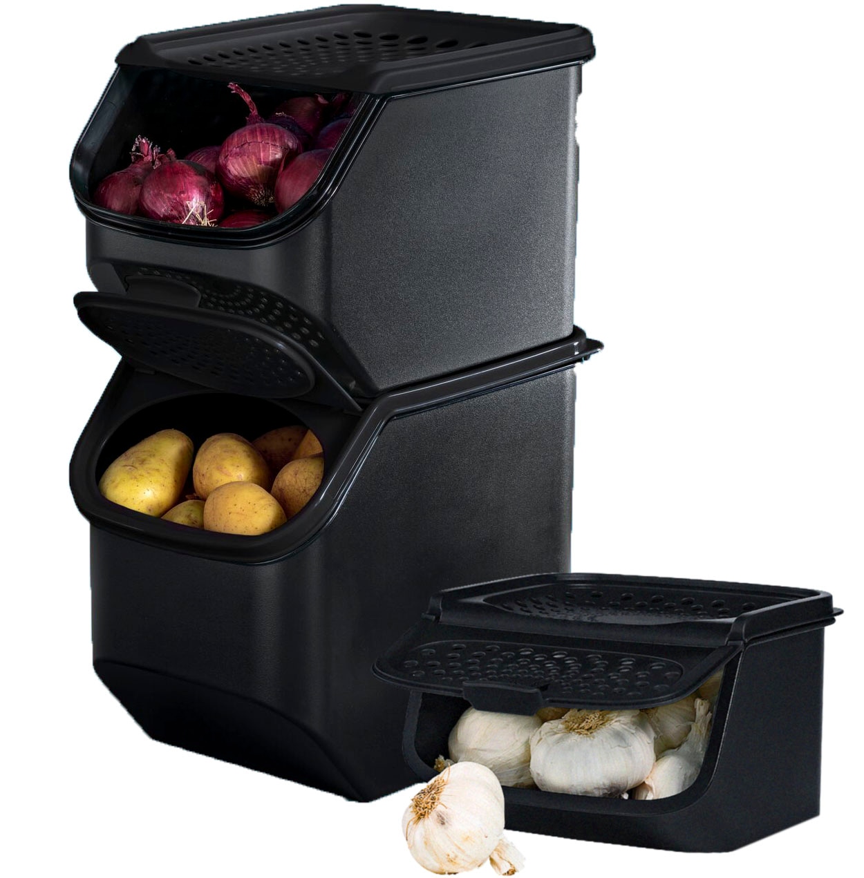 TUPPERWARE Aufbewahrungssystem »Tupperware, PotatoSmart 8,3 l + OnionSmart 5,5 l + GarlicSmart 2,3 l« Set, 3 Stk. tlg. die perfekte Lösung für die Lagerung Ihrer Lebensmittel