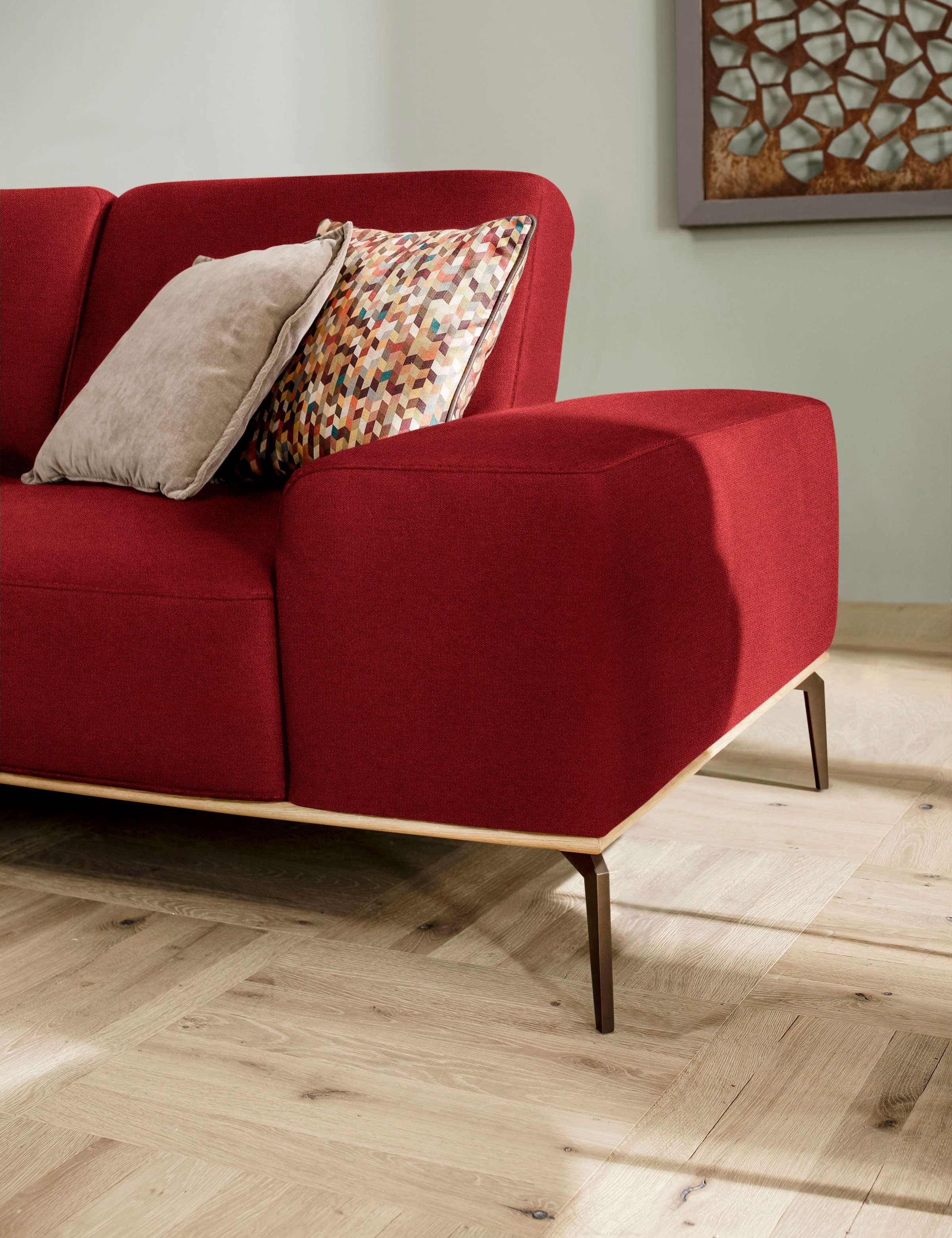 W.SCHILLIG Ecksofa »run, Designsofa mit tollem Sitzkomfort, bequem, L-Form«, mit Holzsockel, Füße in Bronze pulverbeschichtet, Breite 279 cm