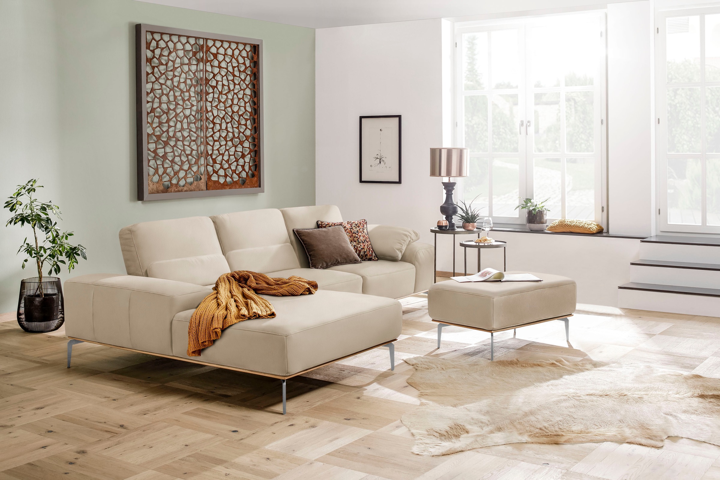W.SCHILLIG Polsterhocker »run«, mit elegantem Holzsockel, Füße in Chrom glänzend, Breite 75 cm