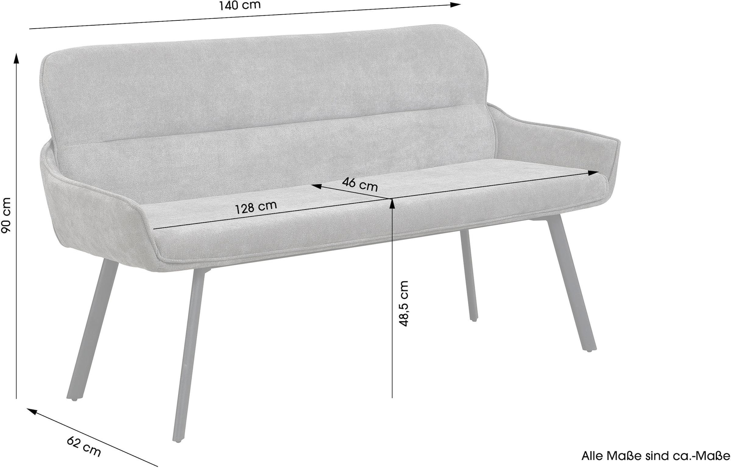 byLIVING Sitzbank »Rico« 1 Stk. tlg. gemütliche Esszimmerbank in 140 oder 160cm, hochwertiger Stoffbezug