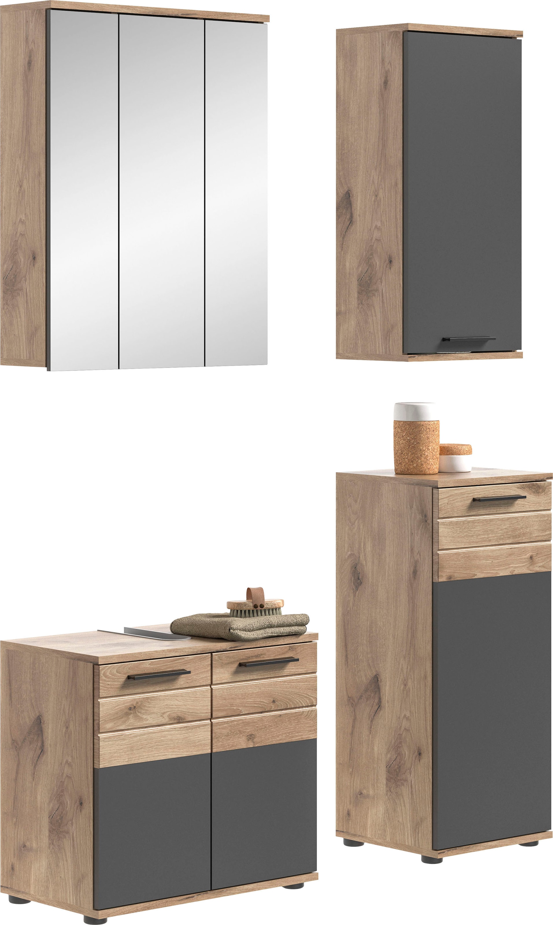 INOSIGN Badmöbel-Set »Riga, 4 teilig, bestehend aus:«, (Set, 4 St.), Waschbeckenunterschrank, Spiegel, Unterschrank, Hängeschrank