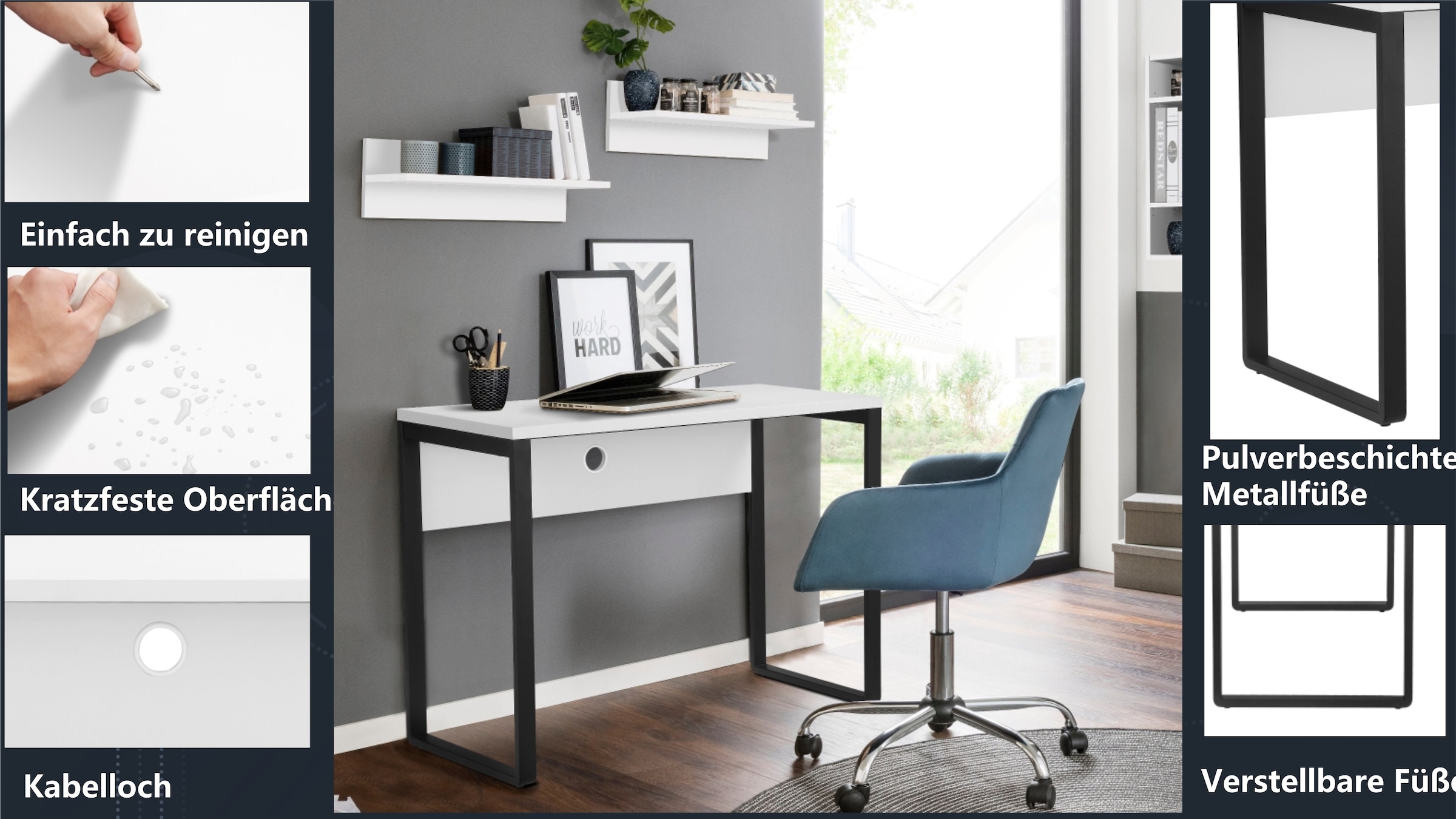 Places of Style Schreibtisch »Moid«, Computertisch, Kabeldurchlass, Metallkufen, Breite 100 cm