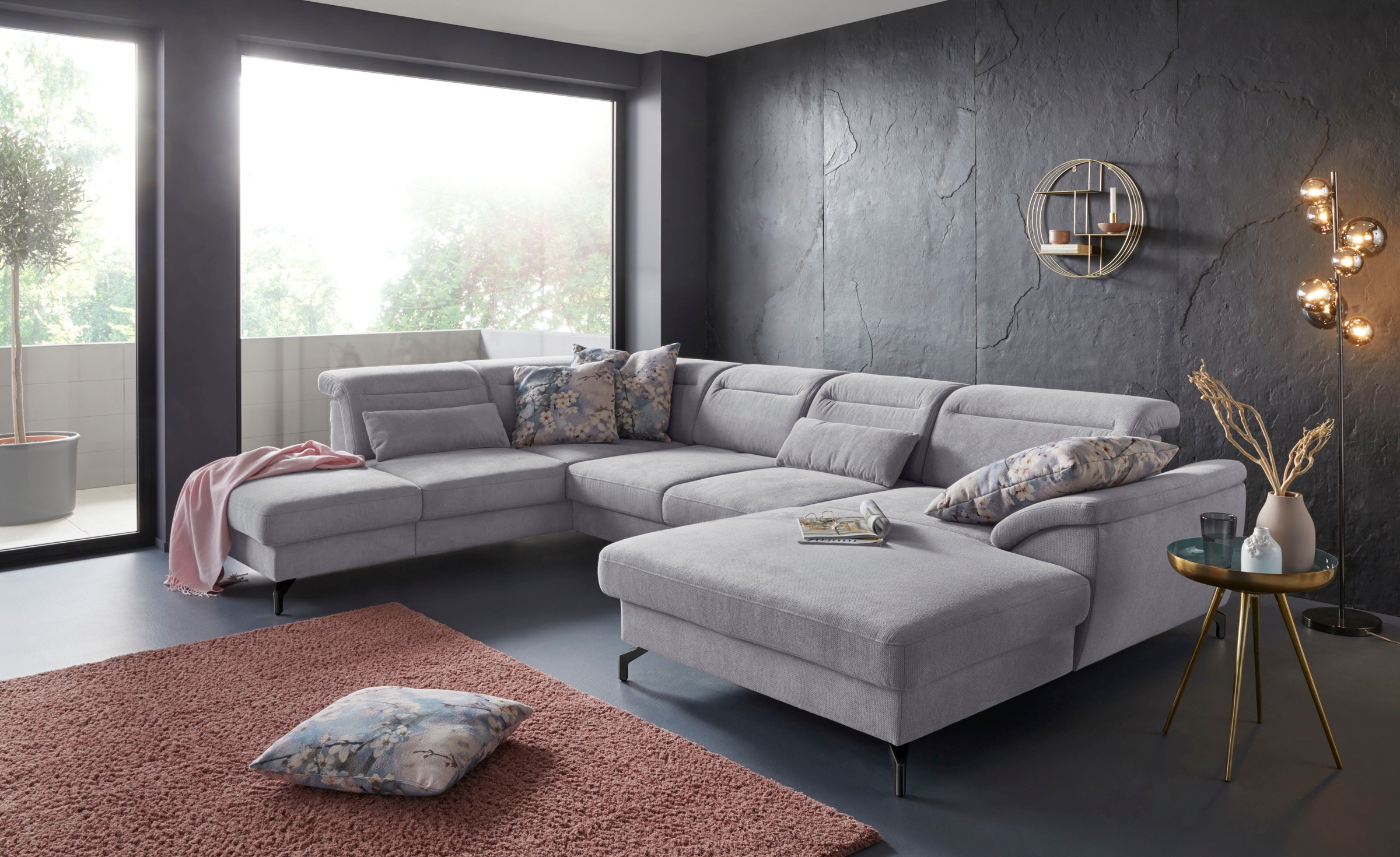 sit&more Wohnlandschaft »Percy U-Form«, 12 cm Fußhöhe, Sitztiefenverstellung, wahlweise in 2 Fußfarben