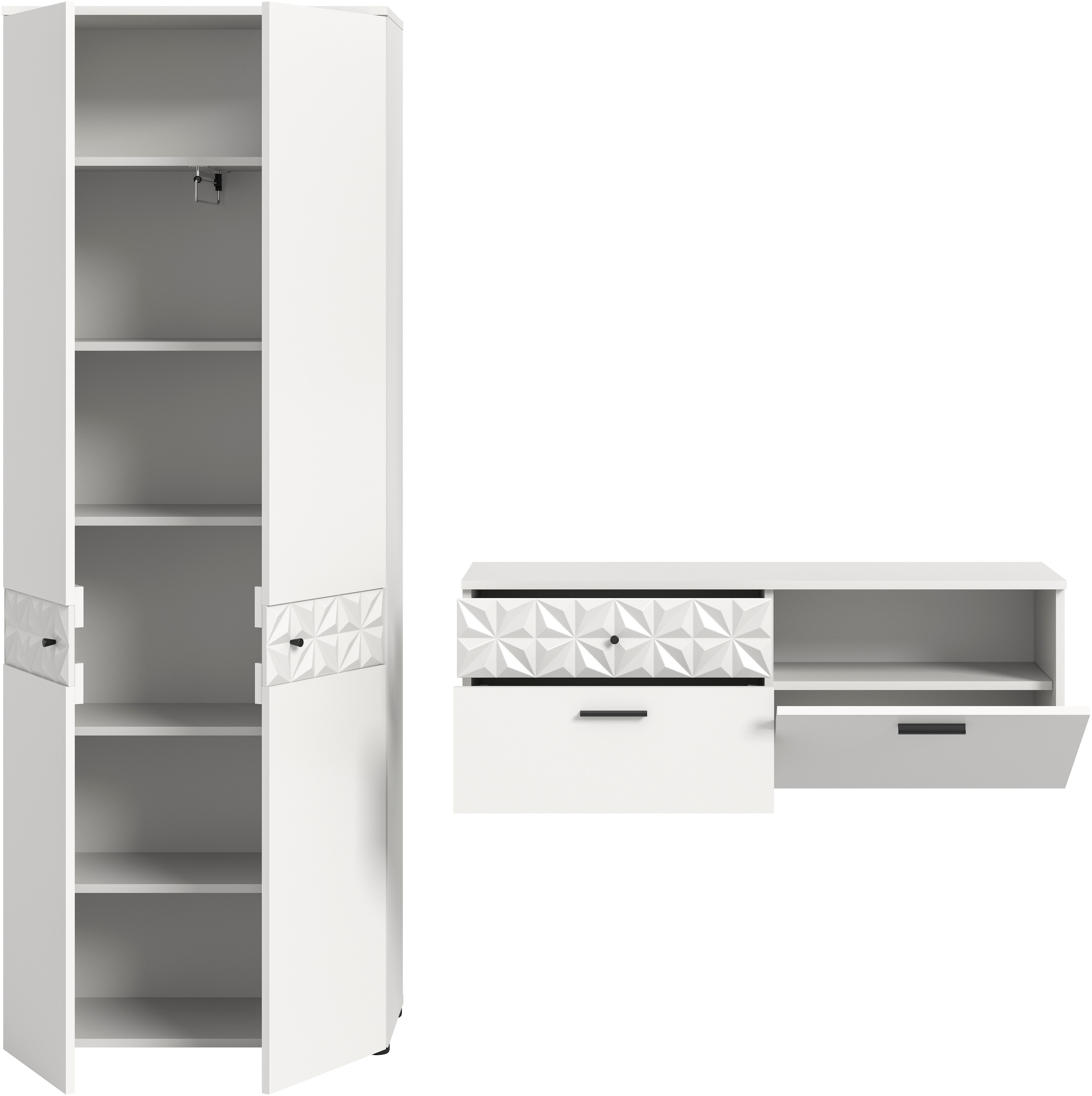 INOSIGN Garderoben-Set »VICENZA, 2-tlg., mit foraler Ornamentabsetzung in der Front«, (2 St.), best. aus.: Garderobenschrank und Schuhschrank