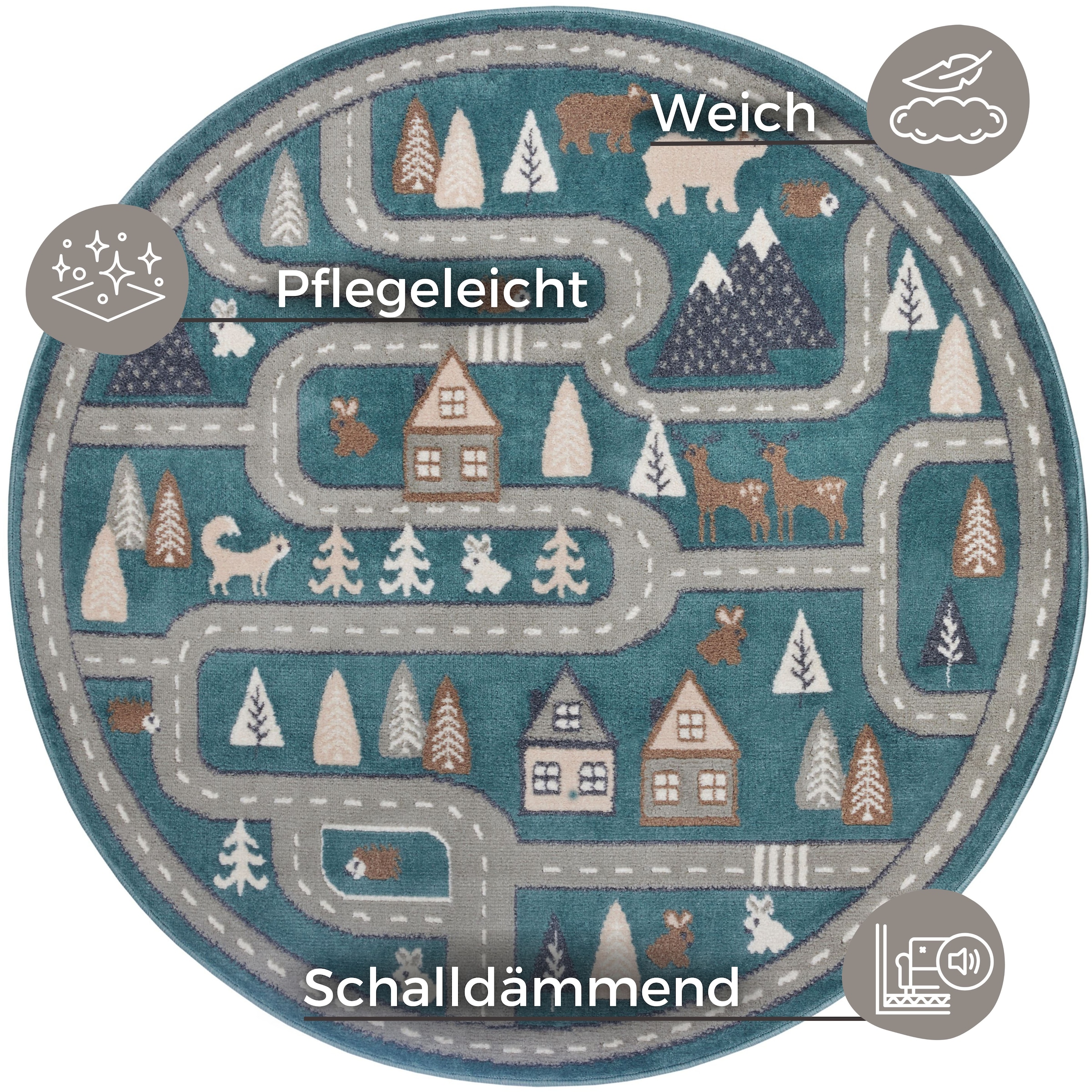 HANSE Home Kinderteppich »Adventures Streets«, rund, 8 mm Höhe, Spielteppich, fest, Kinderzimmer, Kurzflor, Spielunterlage