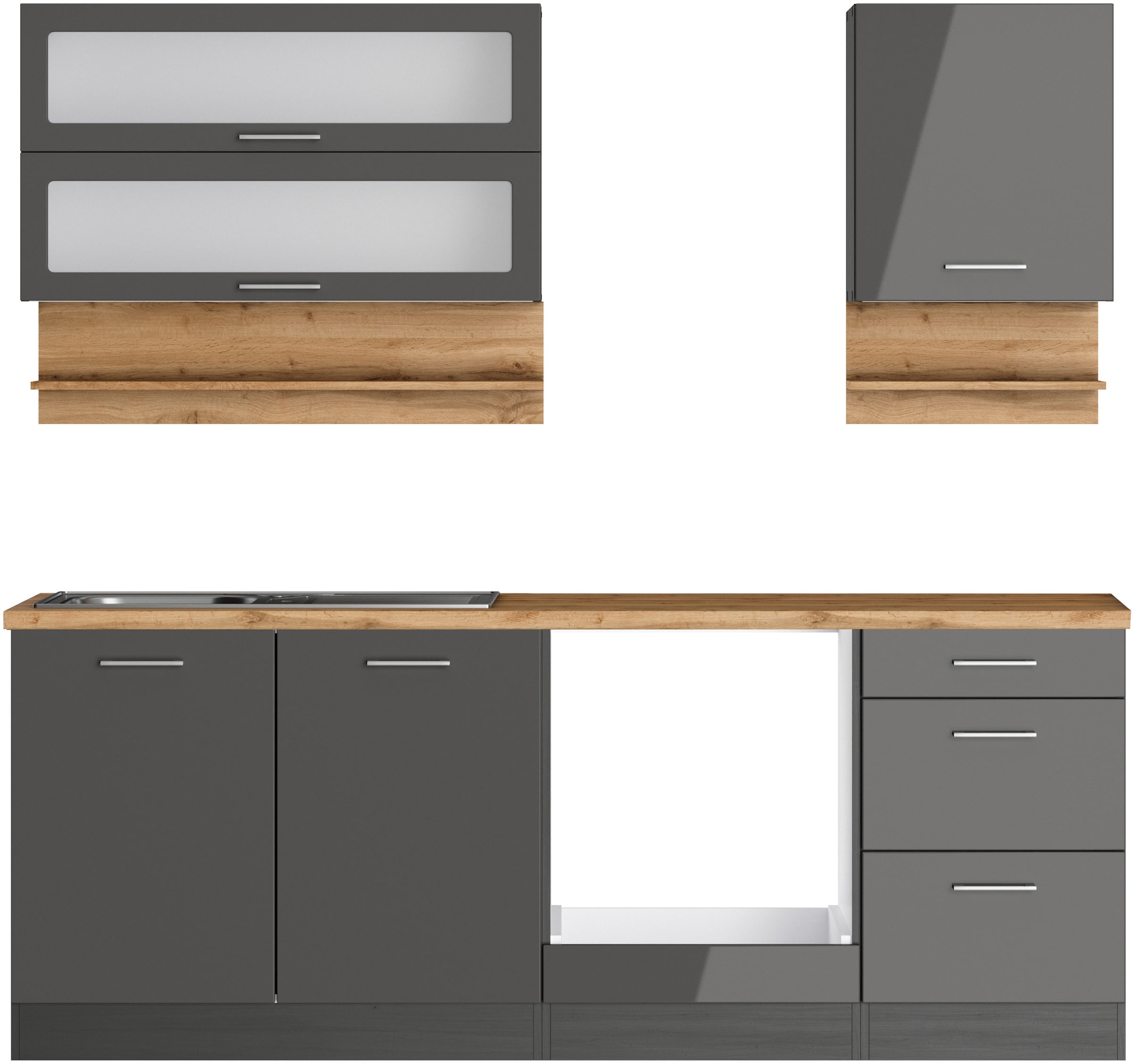 KOCHSTATION Küchenzeile »KS-Milan« 210 cm breit, robuste Metallauszüge, vie günstig online kaufen
