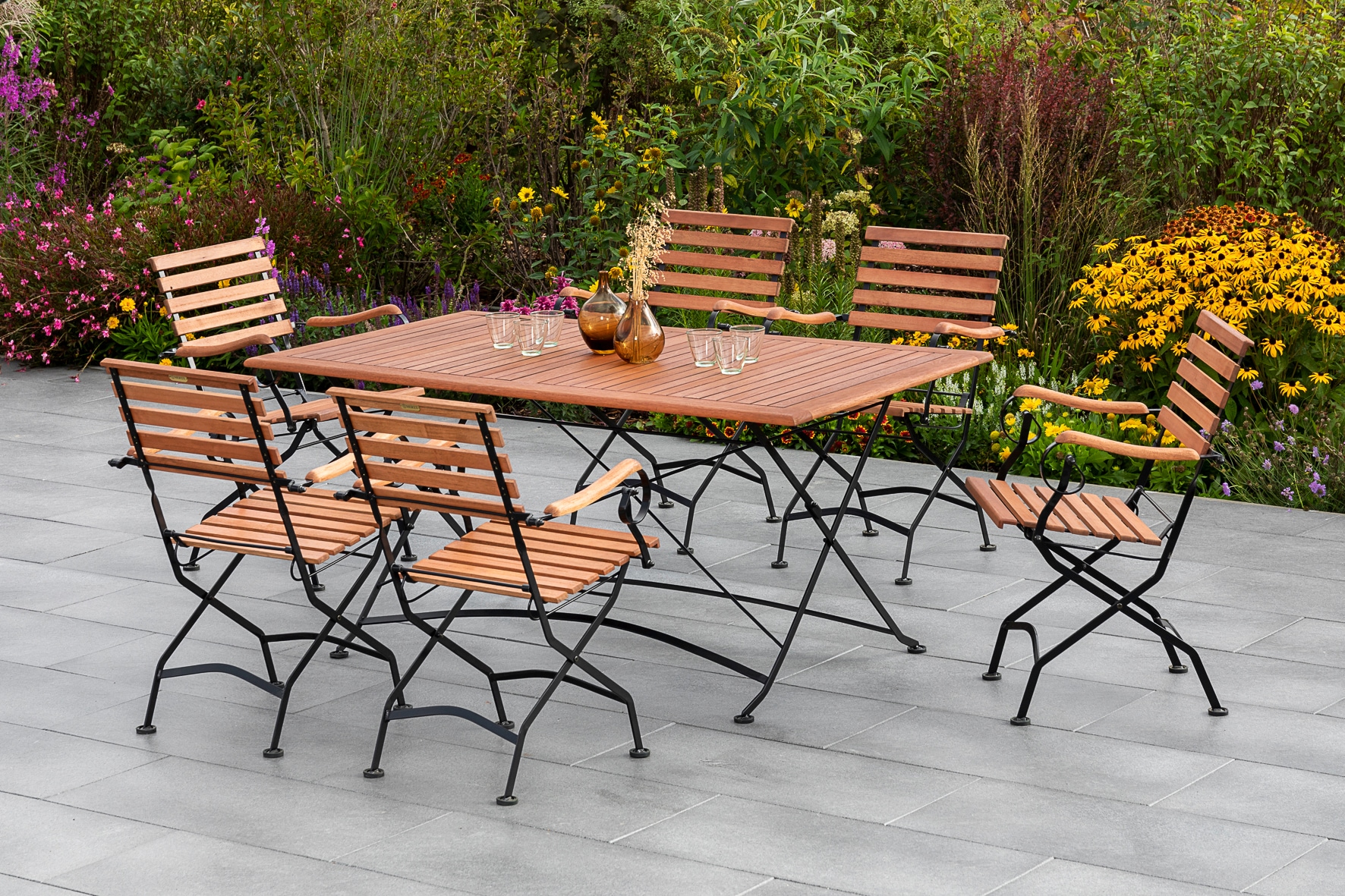 MERXX Garten-Essgruppe »Schloßgarten« 7 Stk. tlg. 6 Klappstühle mit Klappti günstig online kaufen
