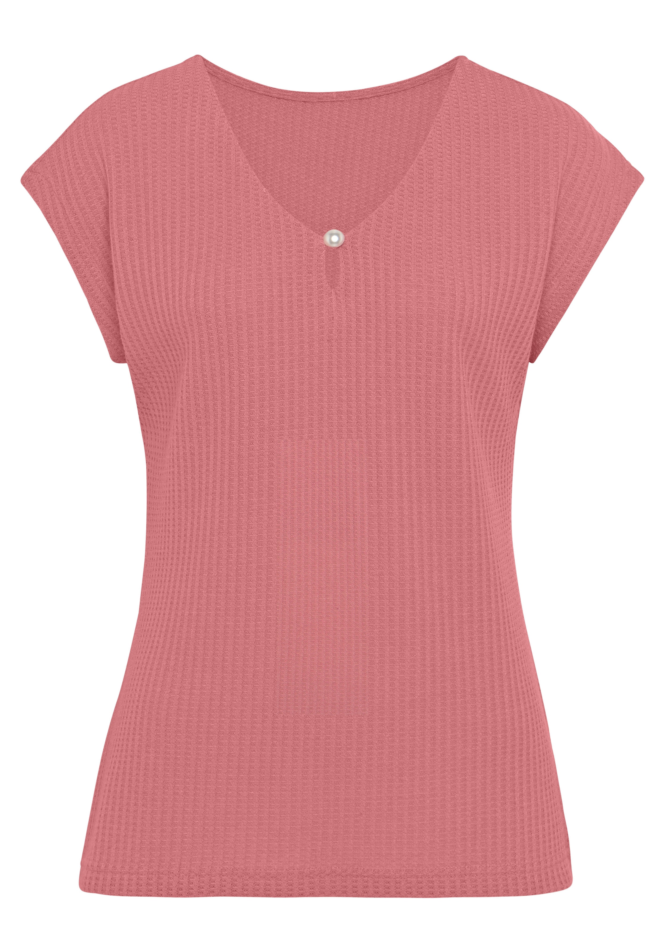 LASCANA Kurzarmshirt »mit Zierperle«, (2er-Pack), aus weicher Piqué-Qualität