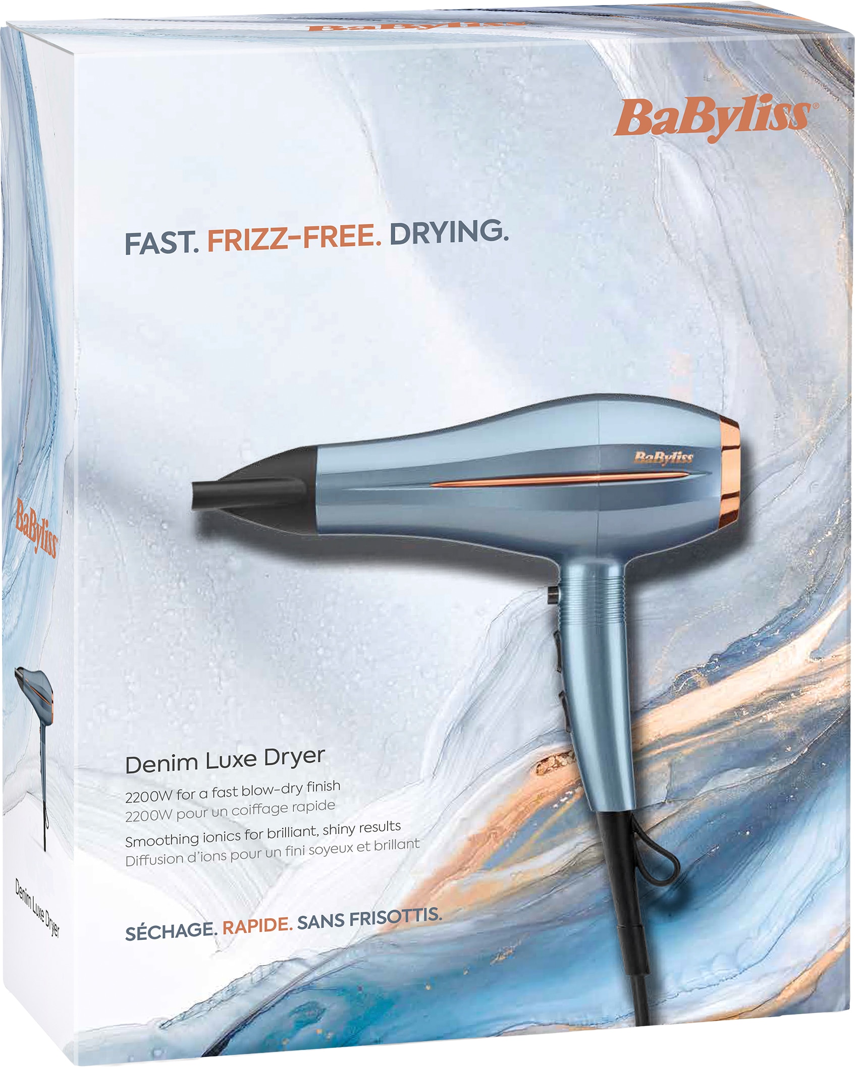 BaByliss Haartrockner »BaByliss Denim Luxe Haartrockner mit Ionen-Technologie, D251PE« 2.200 W Föhn mit Aufsatz, HTDC-Motor, 2200W, Keramik-Technologie