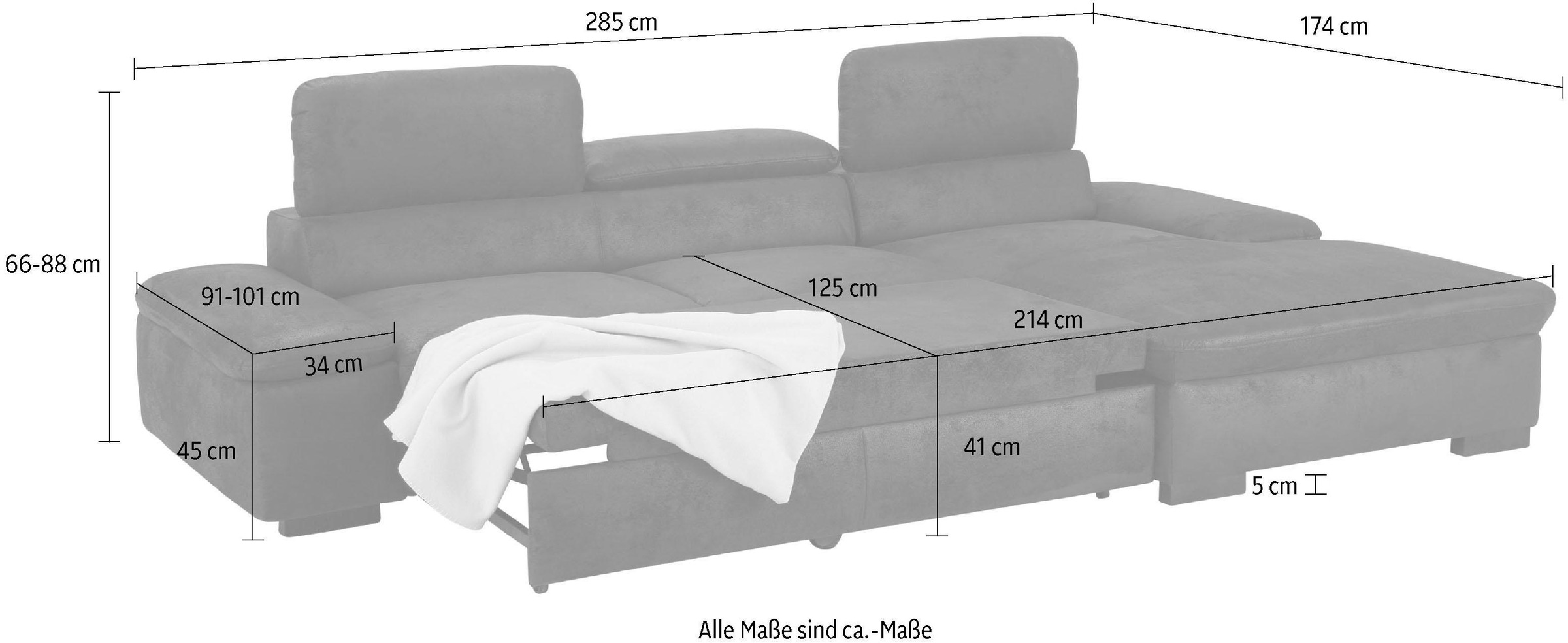 Home affaire Ecksofa »Alberto L-Form«, mit Kopfteilverstellung, wahlweise mit Bettfunktion
