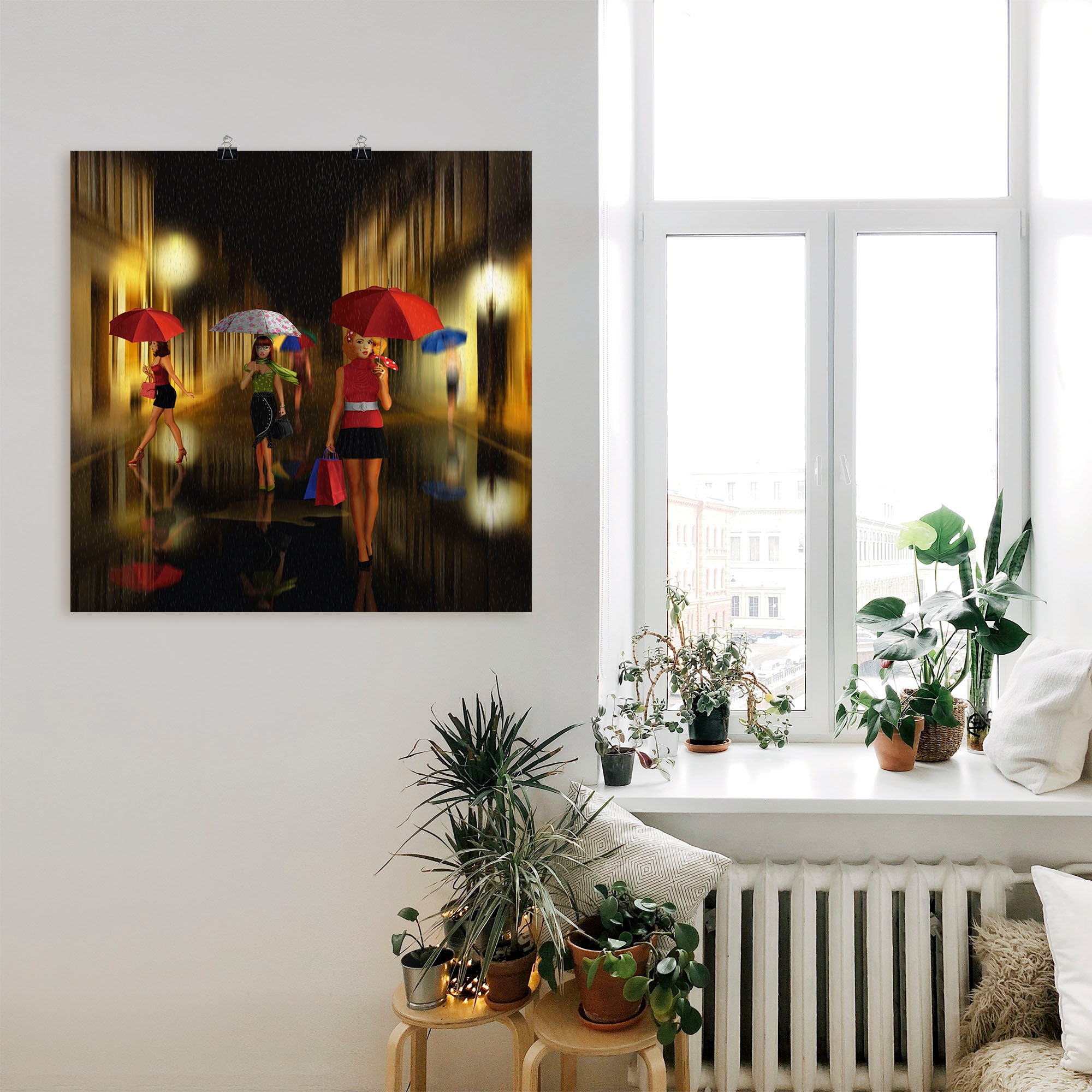Artland Wandbild »Frauen beim Einkaufen im Regen«, Frau, (1 St.), als Alubild, Outdoorbild, Leinwandbild, Poster in verschied. Größen