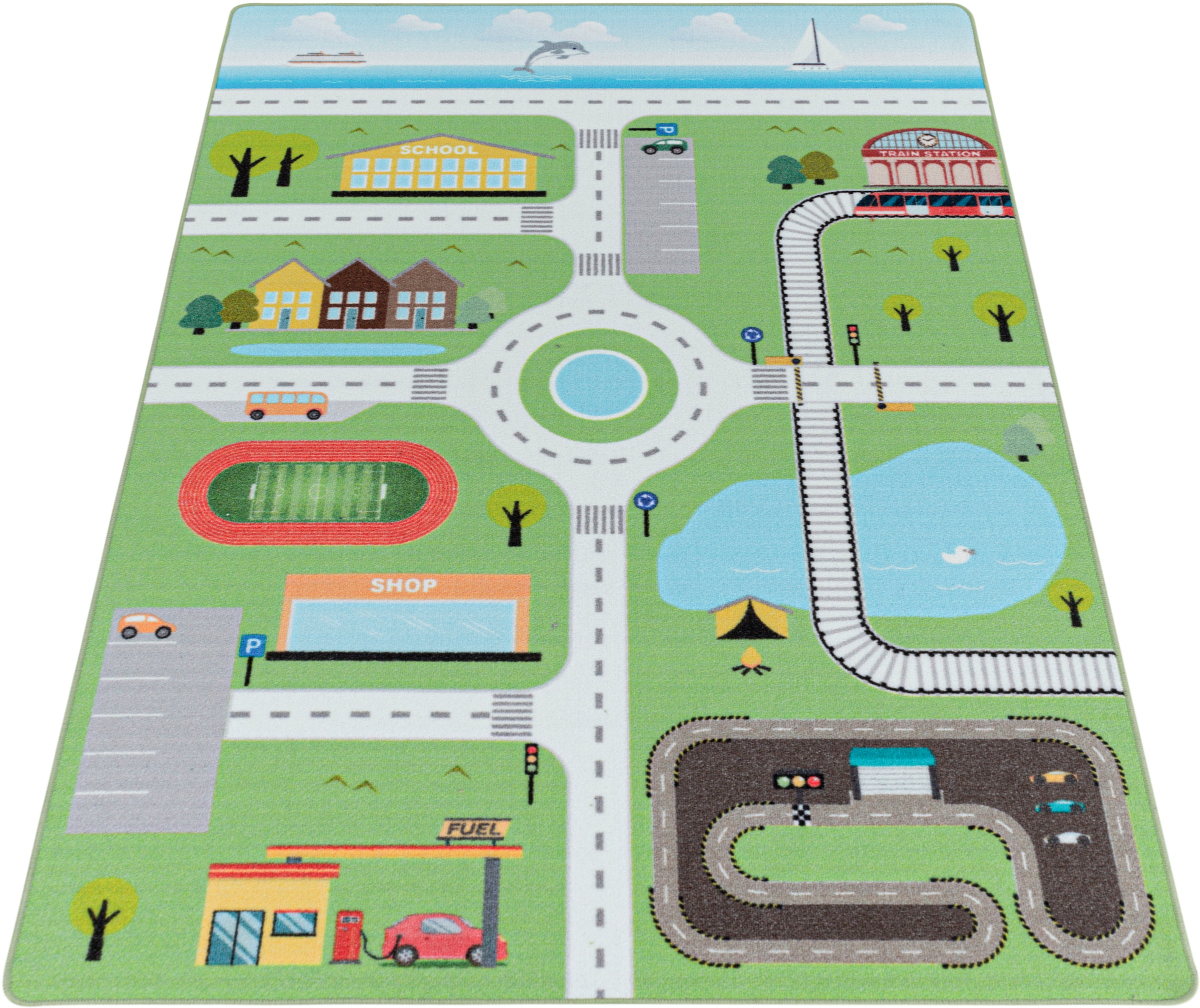 Ayyildiz Teppiche Kinderteppich »PLAY 2902«, rechteckig, 6 mm Höhe, robuster Kurflor, Straßen Spiel Teppich, Kinderzimmer