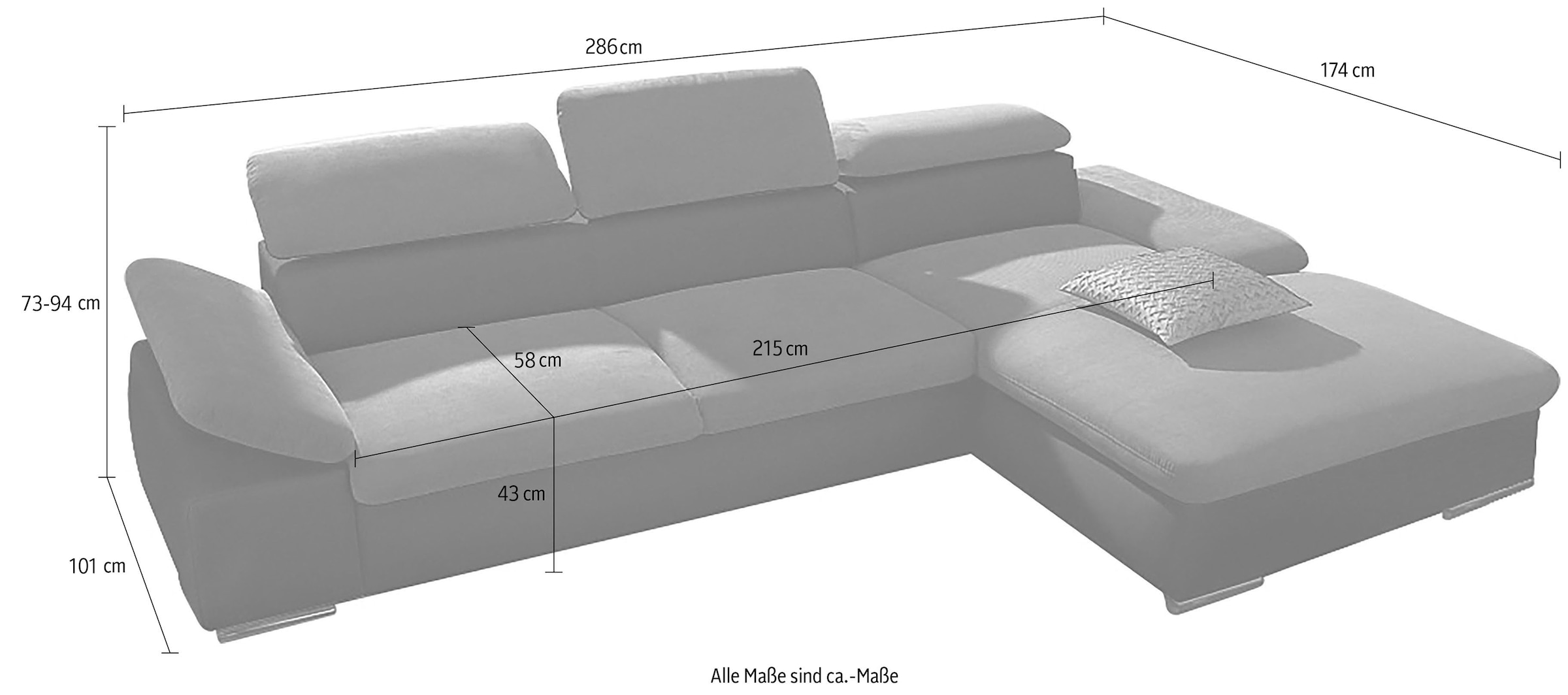 sit&more Ecksofa »Valantine L-Form«, inkl. Kopf- und Armteilverstellung, wahlweise mit Bettfunktion