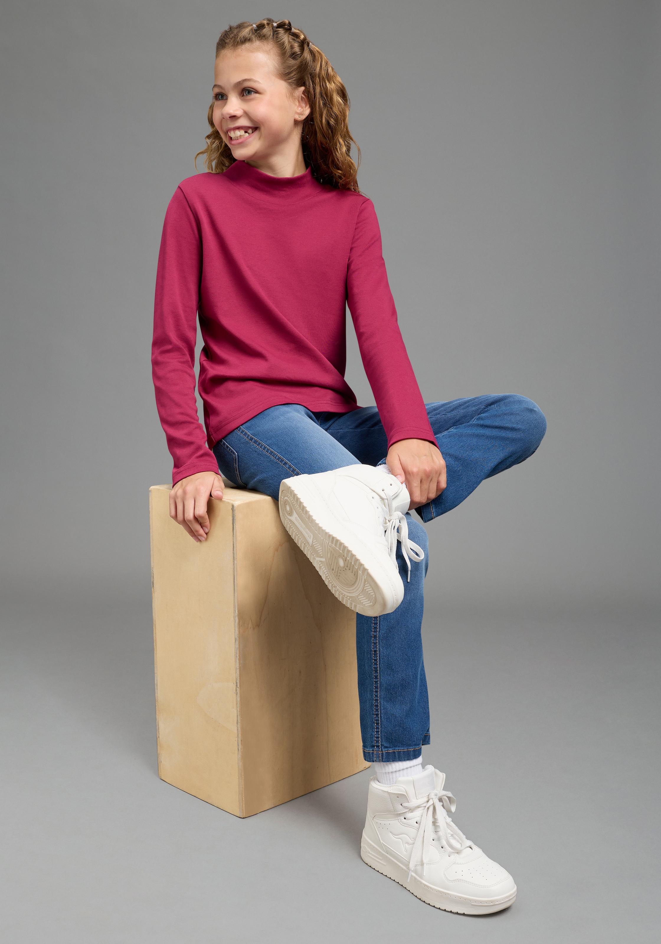 H.I.S Langarmshirt »2er Packung Shirts in Interlockware, kurze Form« Packung, 2,  mit Langarm, mit Rollkragen und Rundhalsausschnitt, unifarben