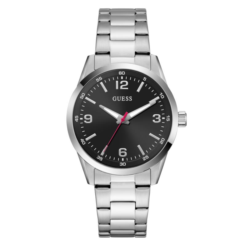 GUESS Quarzuhr »EASTON« Armbanduhr, Herrenuhr, Edelstahlarmband silberfarben Armbanduhr für Herren