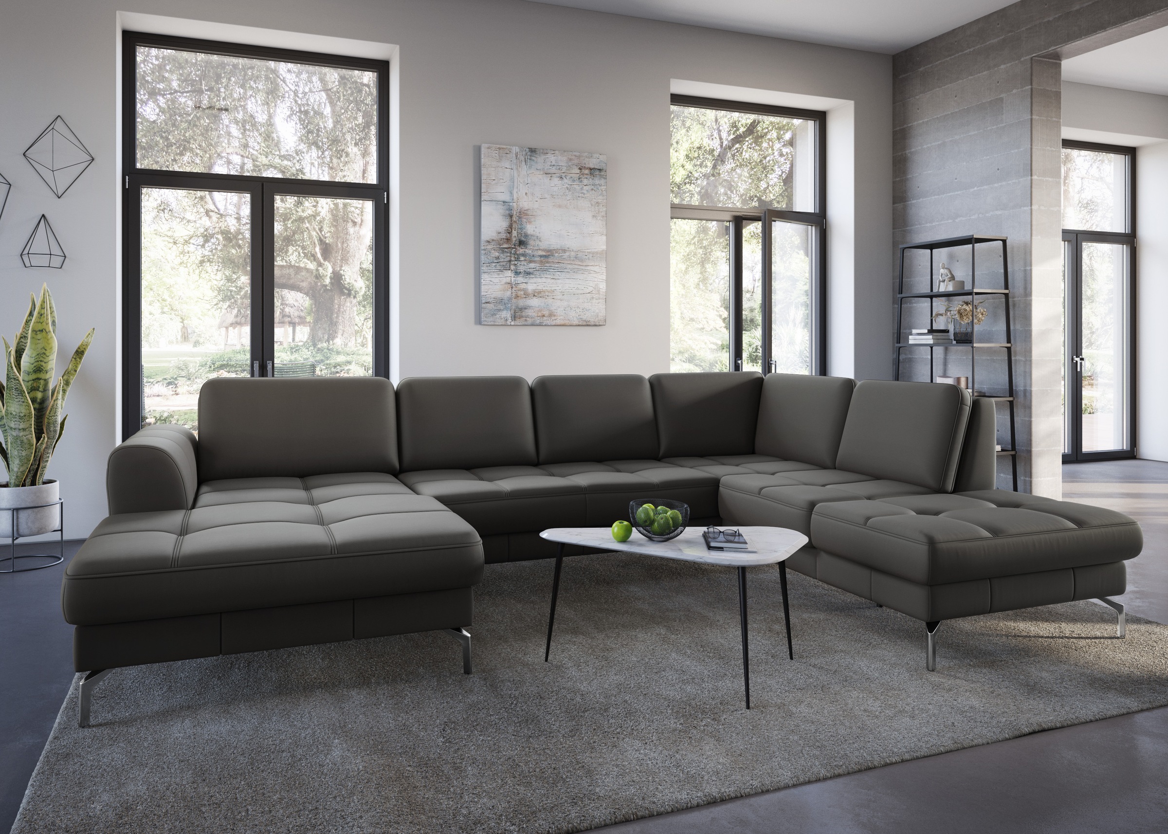 sit&more Wohnlandschaft »Bendigo U-Form«, inklusive Sitztiefenverstellung, Bodenfreiheit 15 cm, in 2 Fußfarben