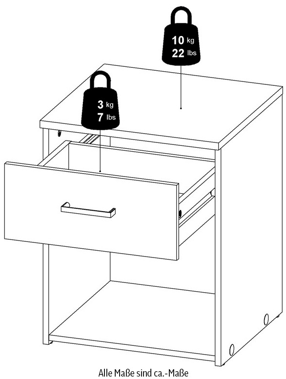 INOSIGN Nachtkommode »Spce«, Mit grauem Stangengriff, einfache Selbstmontage, für Schlafzimmer