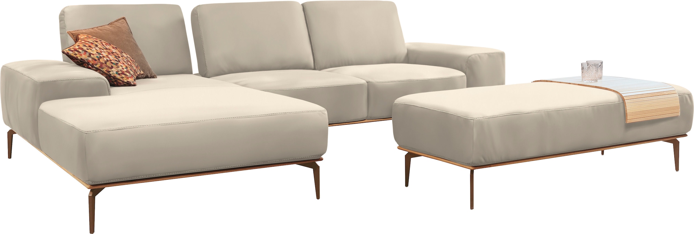 W.SCHILLIG Ecksofa »run, Designsofa mit tollem Sitzkomfort, L-Form«, mit Holzsockel, Füße in Bronze pulverbeschichtet, Breite 299 cm