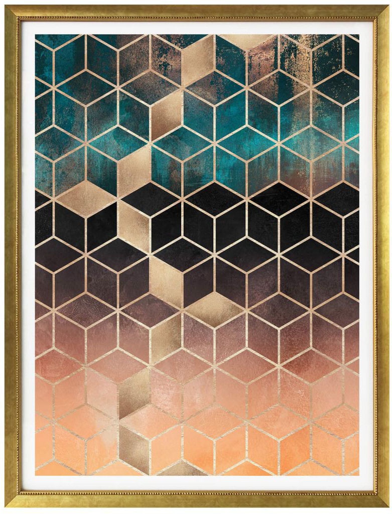 kaufen Wall-Art Schriftzug, St.) (1 online Poster »Gold Grün Geometrie«,