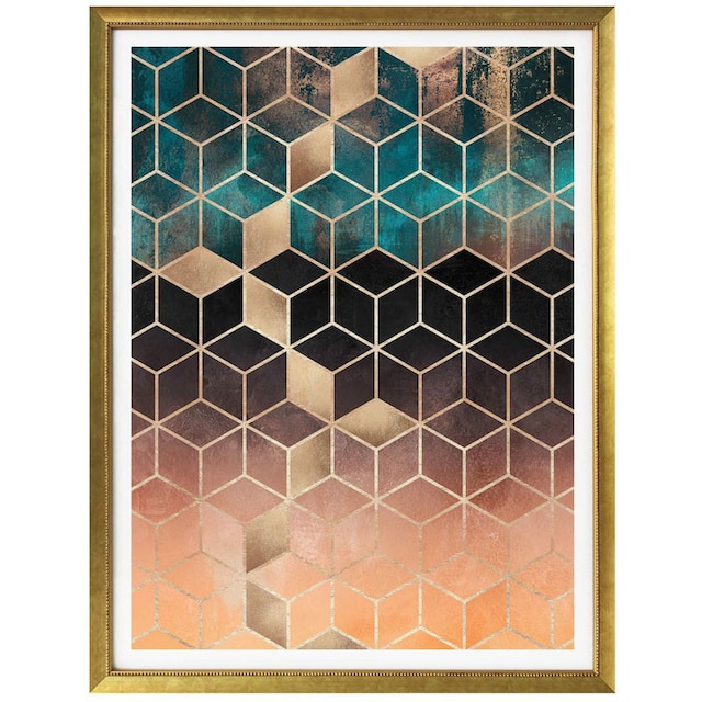 Wall-Art Poster »Gold Grün Geometrie«, Schriftzug, (1 St.) online kaufen