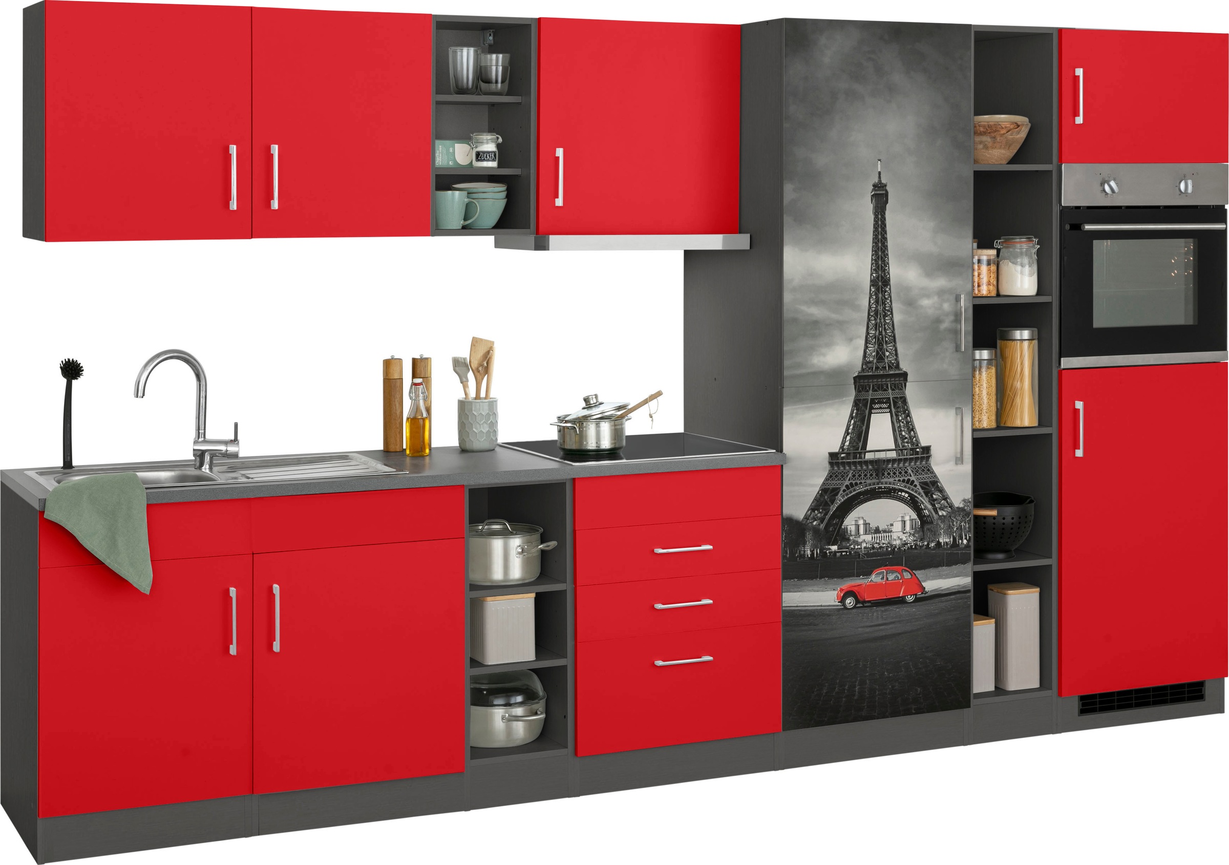 HELD MÖBEL Küchenzeile »Paris«, mit E-Geräten, Breite 340 cm, wahlweise mit Induktionskochfeld
