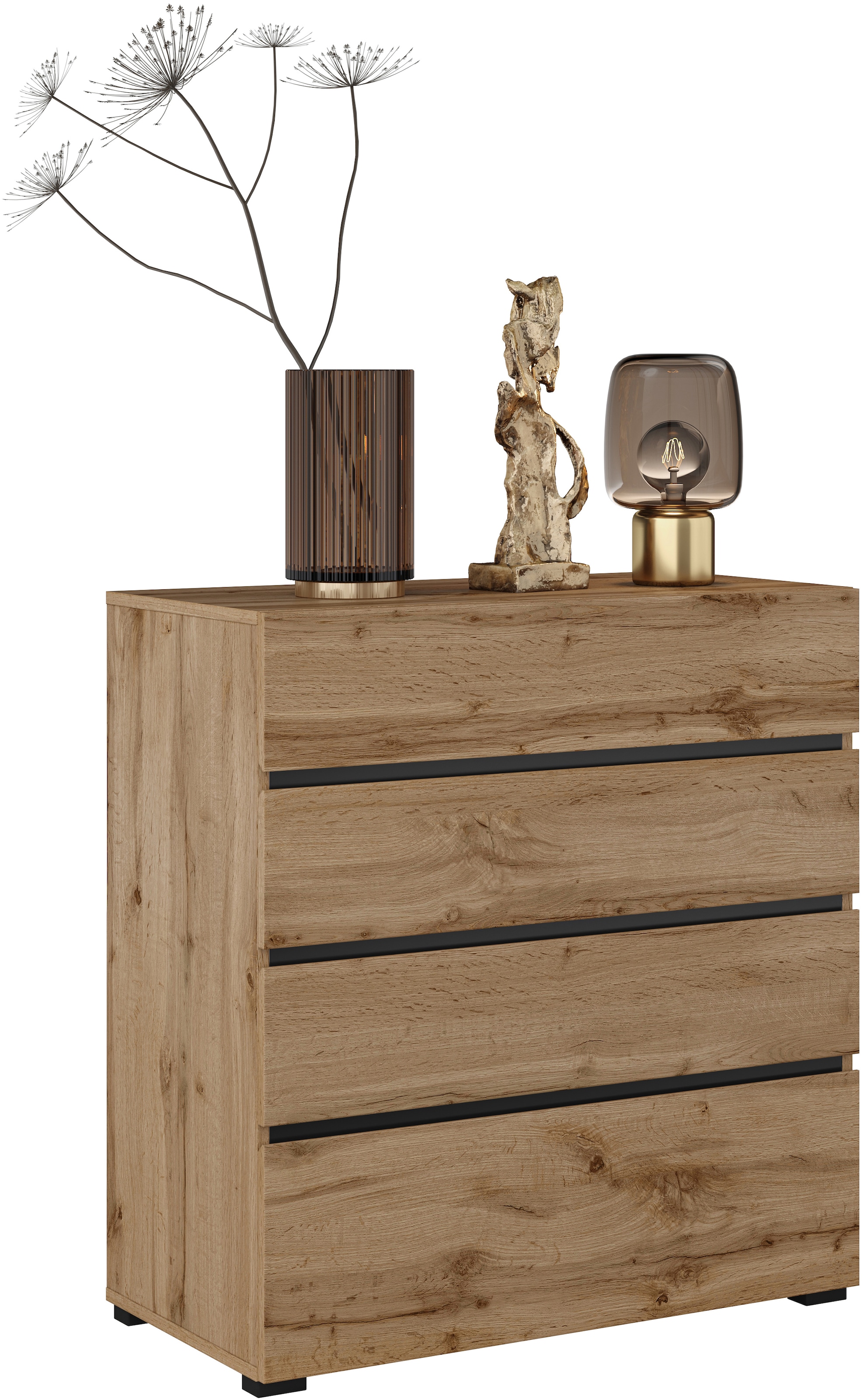 INOSIGN Schubkastenkommode »Cross, moderne grifflose Kommode, 80x40x85cm (BxTxH)«, Schubladenschrank, Sideboard mit 4 Schubkasten