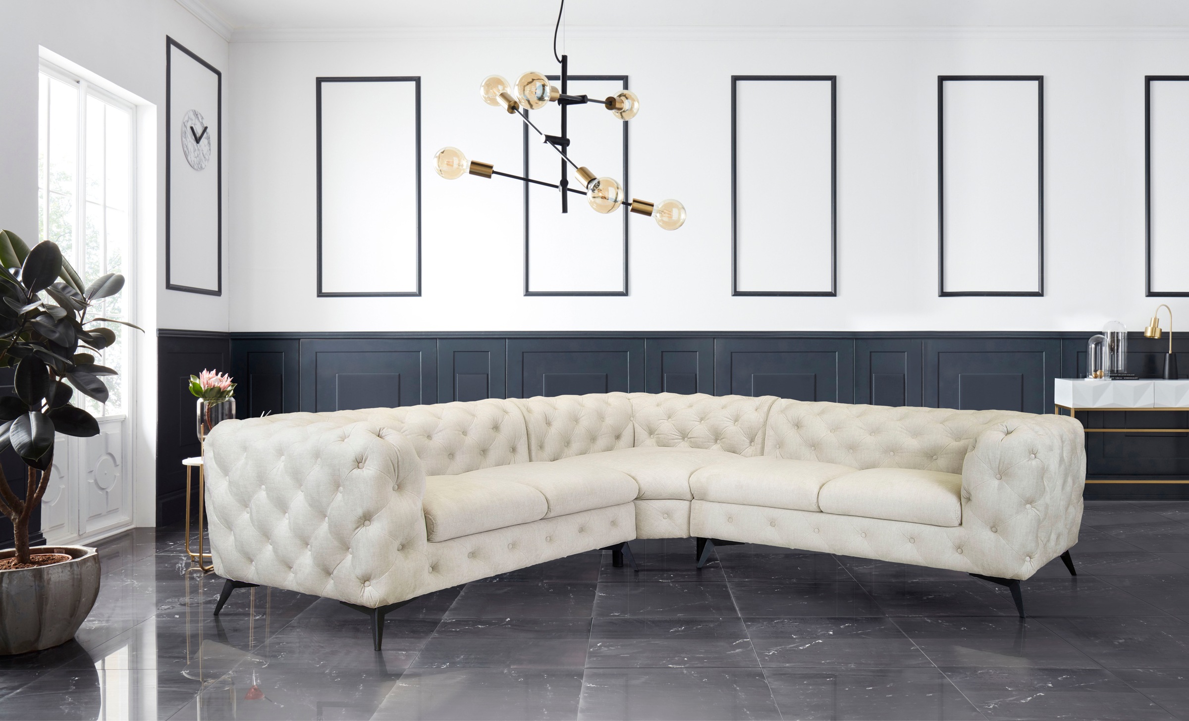 Home affaire Chesterfield-Sofa »Ecksofa GLYNIS L-Form mit Wellenunterfederu günstig online kaufen