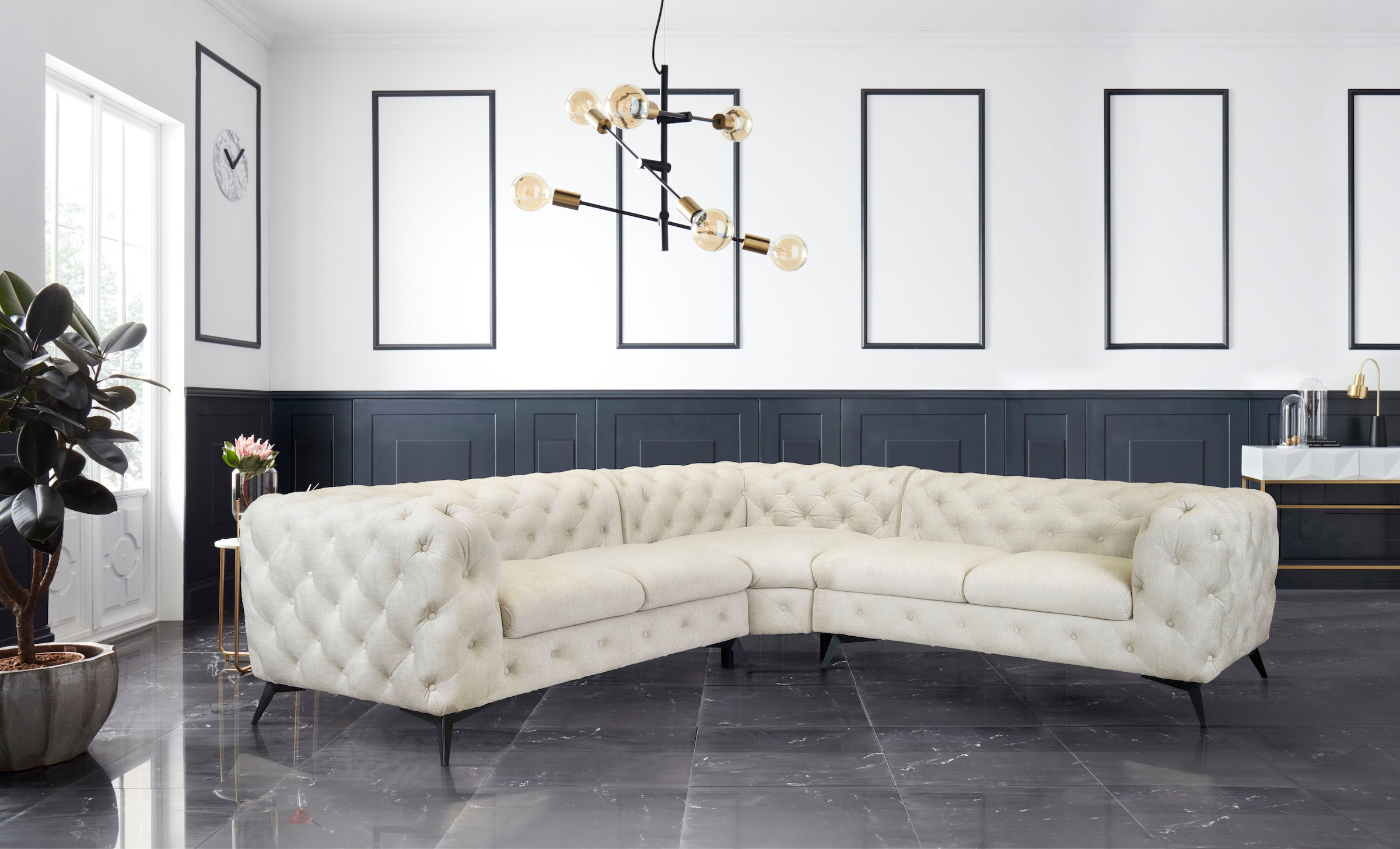 Leonique Chesterfield-Sofa »Ecksofa GLYNIS L-Form mit Wellenunterfederung, günstig online kaufen