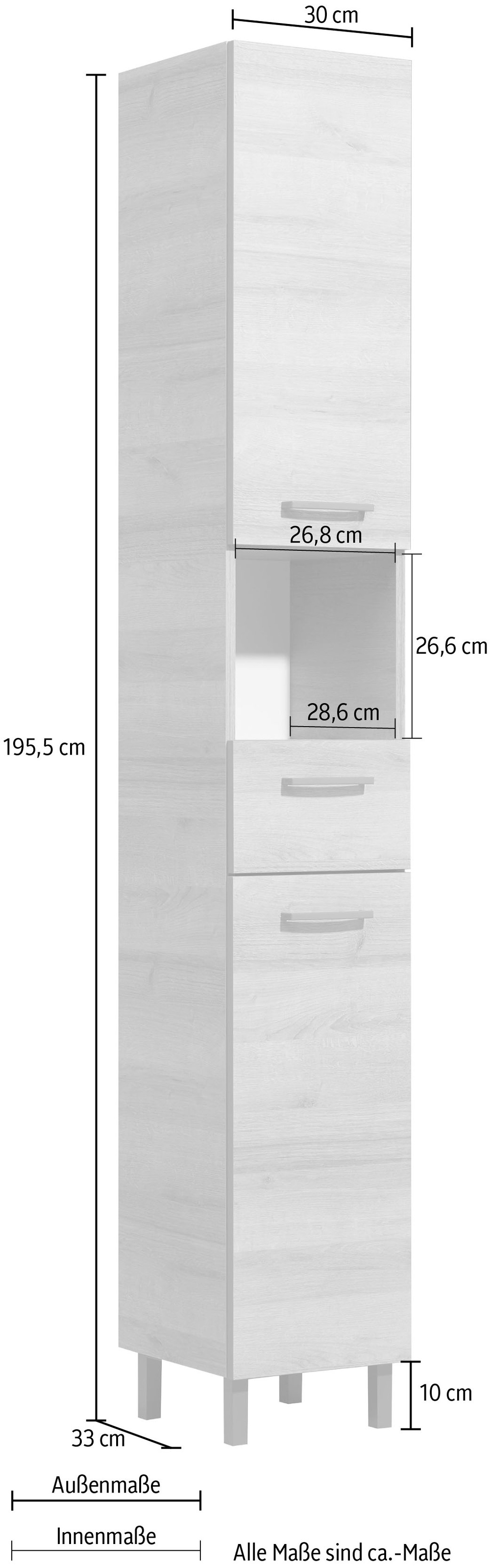 Saphir Hochschrank »Quickset 919 Badschrank, 30 cm breit, 2 Türen, Nische, 1 Schublade« Badezimmer-Hochschrank inkl. Türdämpfer, Griffe in Grau