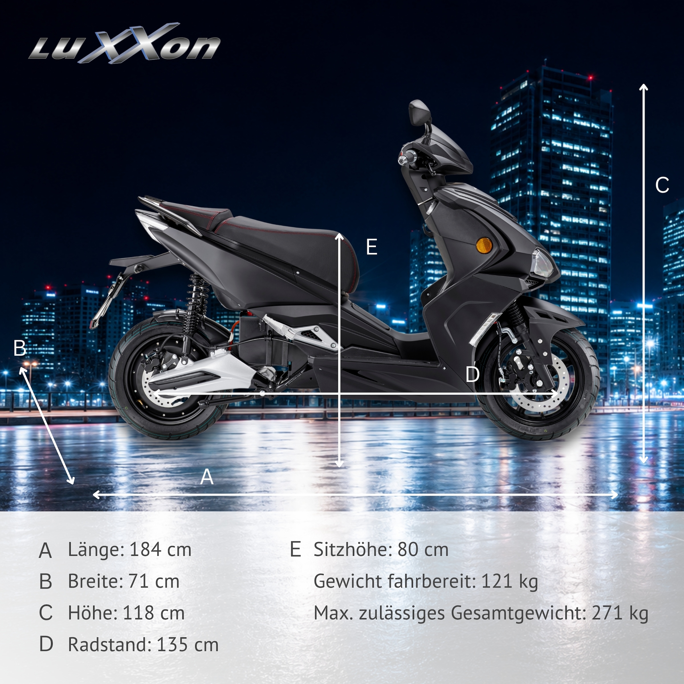 Luxxon E-Motorroller »LuXXon F18e (45km/h)« Elektroroller mit Straßenzulassung, LED-Paket