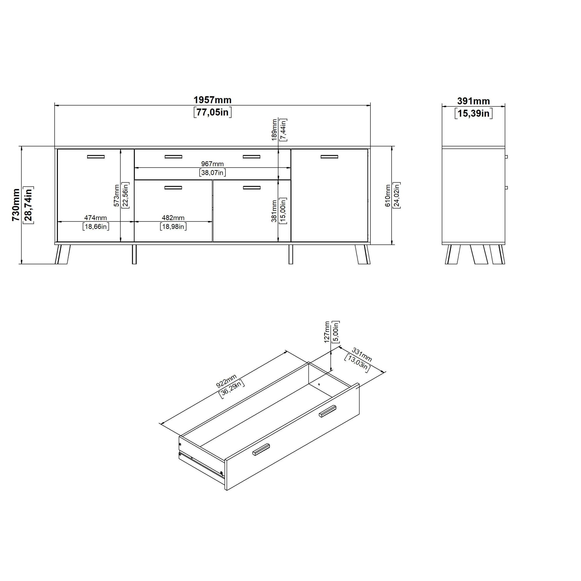andas Sideboard »Ikast, Stauraum, Schubladenschrank, Aufbewahrung«, Breite 196 cm, 4 Türen, 2 Schubladen, Höhe 73 cm