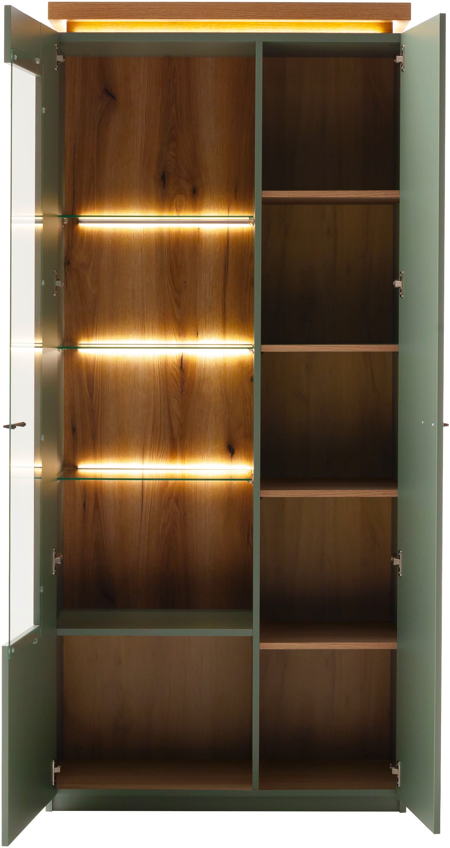 MCA furniture Vitrine »Moniz Kombi-Vitrine«, (1 St.), Standvitrine,Glasvitrine,Metallgriffe,1 Tür, 3 Glasböden, Höhe 197 cm