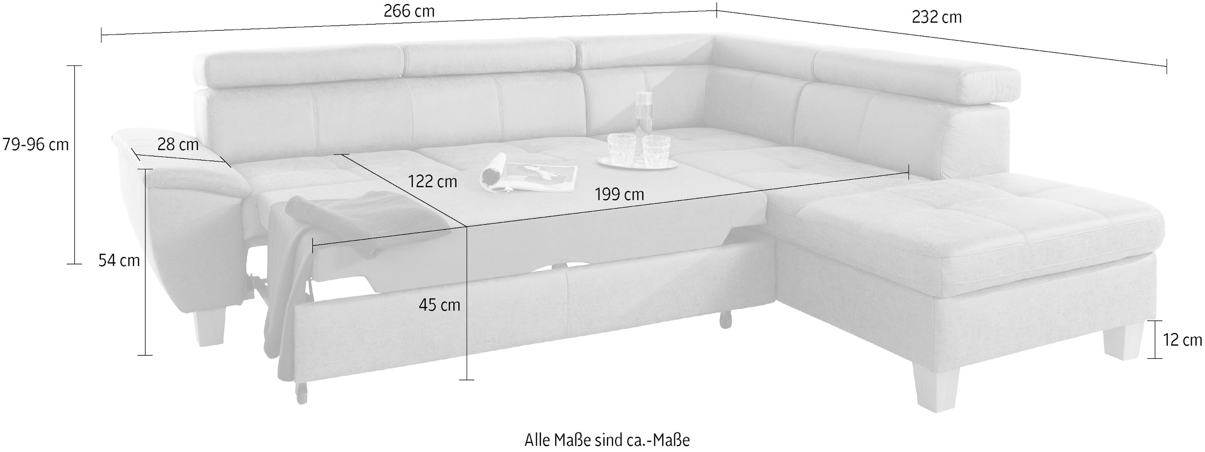 exxpo - sofa fashion Ecksofa »Enya, aufwendige Detailverarbeitung, hoher Sitzkomfort, bequem, L-Form«, mit Kopfteilverstellung, wahlweise Bettfunktion u. Bettkasten