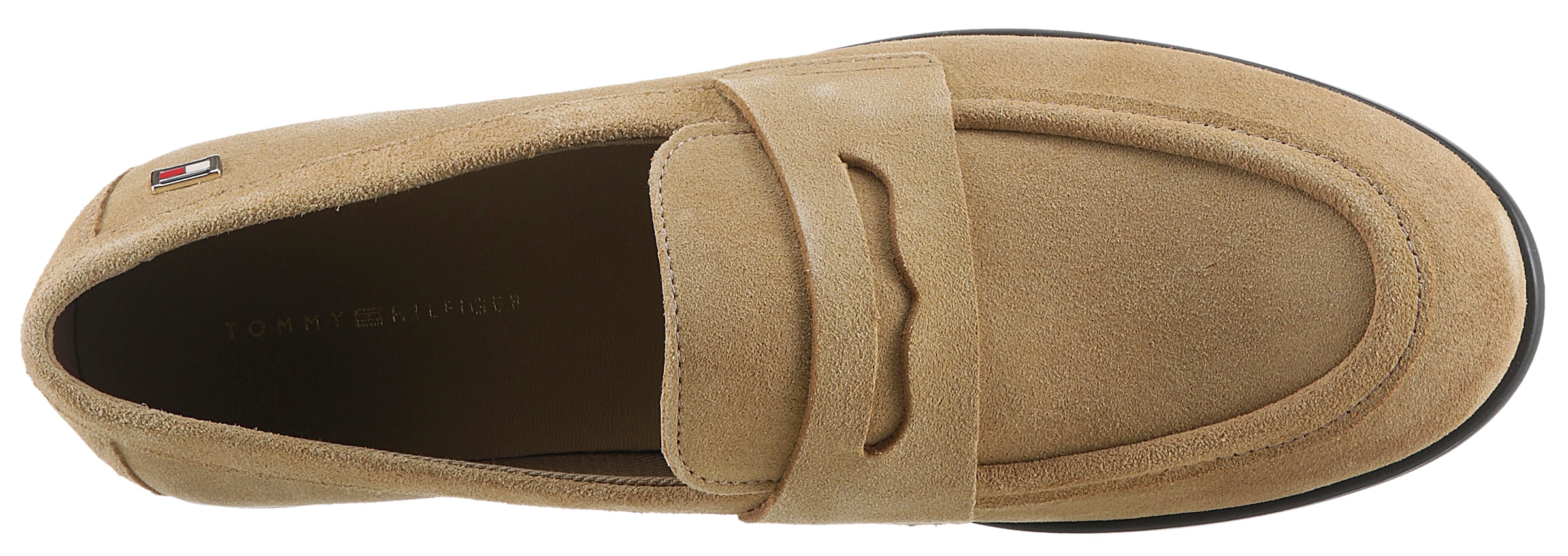 Tommy Hilfiger Loafer »FLAG SUEDE CLASSIC LOAFER«, Slipper, Schlupfschuh, Halbschuh mit seitlicher Logoflag