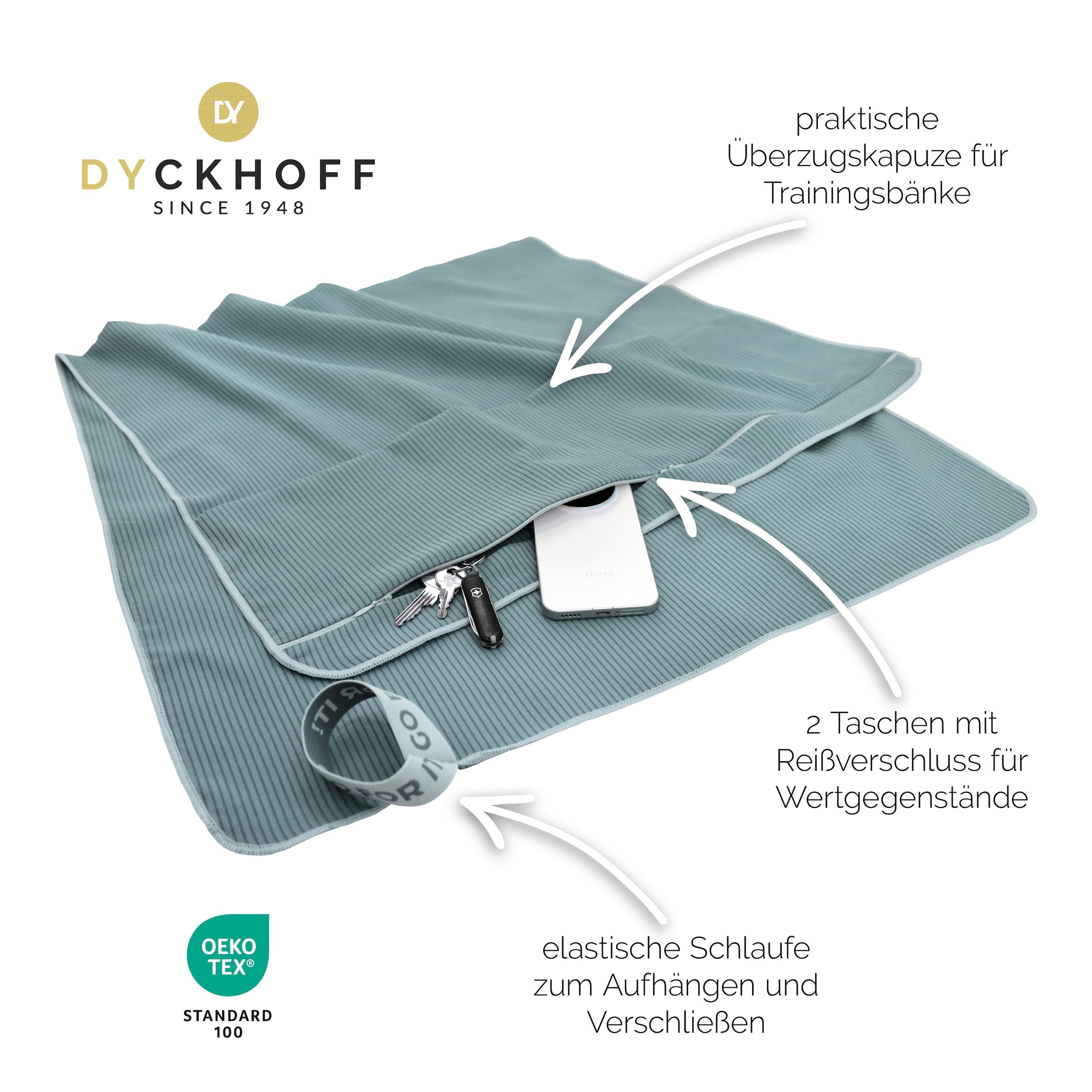 Dyckhoff Handtuch »Mikrofaser Sporttuch Struktur« Mit Überstülpkapuze, Schnelltrocknend, Leicht, Reißverschlusstasche