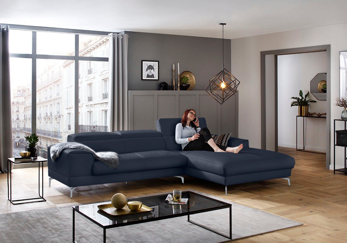 W.SCHILLIG Ecksofa »piedroo, Designsofa mit tollem Sitzkomfort, bequem und elegant, L-Form«, Kopfteilverstellung, wahlweise mit Sitztiefenverstellung, Breite 303cm