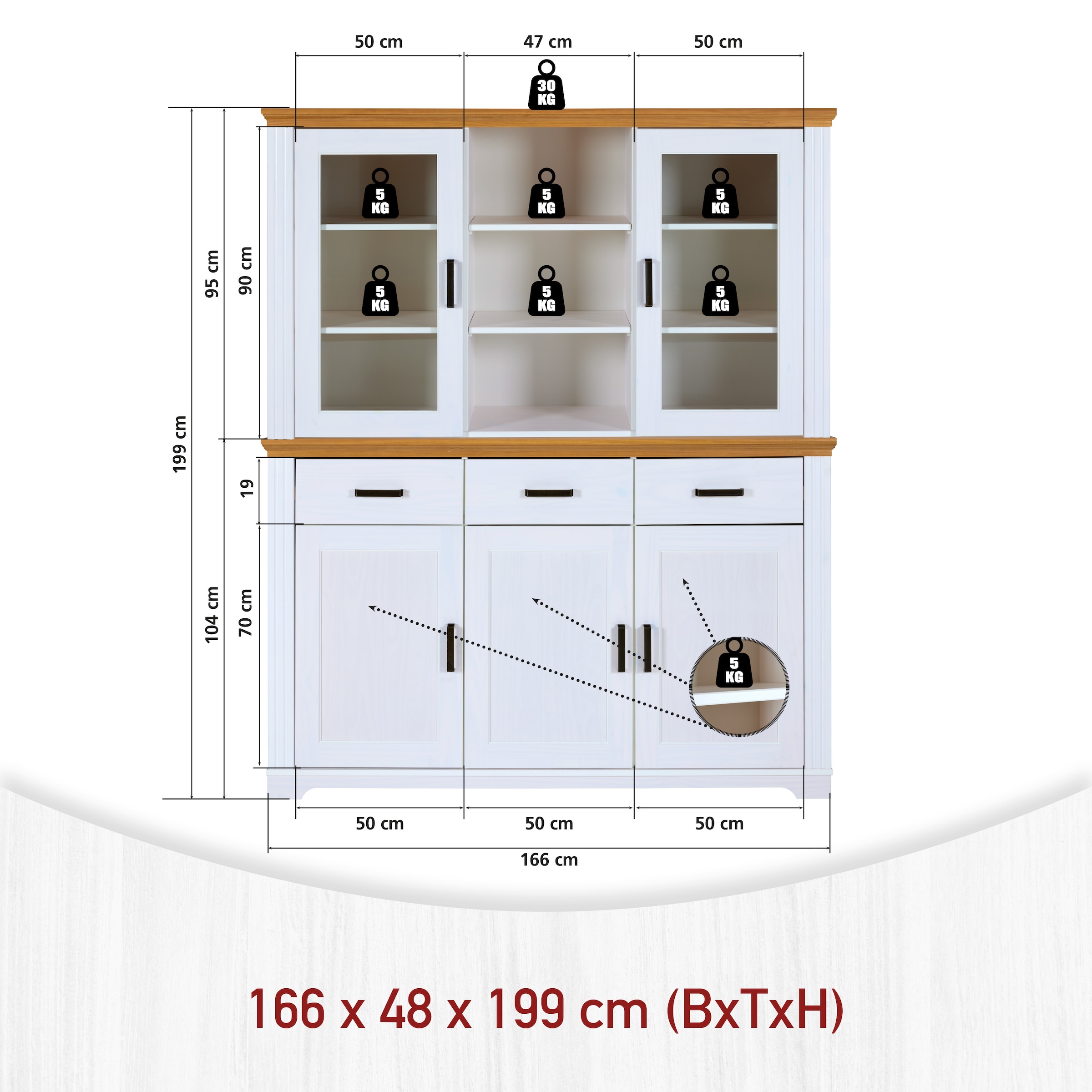 Inter Link Buffet »Buffet Maluno« 1 Stk. tlg. Kiefer Massiv, soft-close, Stauraum, BxTxH: ca.166,4 x 48,3 x 199,4 cm
