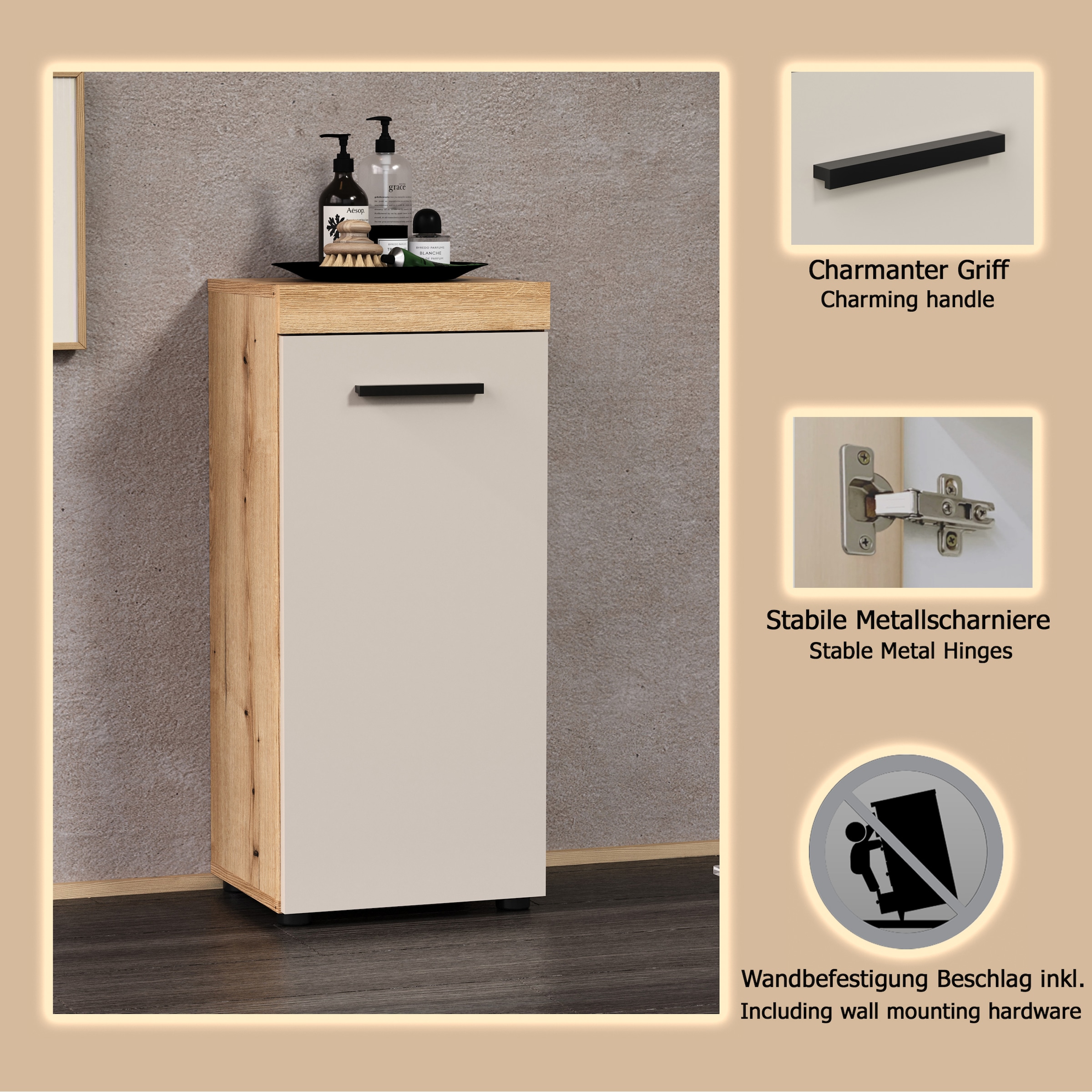 welltime Badkommode »Isera« 1 Stk. tlg. Unterschrank mit 1 Tür und 1 Einlegeboden – (B/T/H) 36/31/81 cm