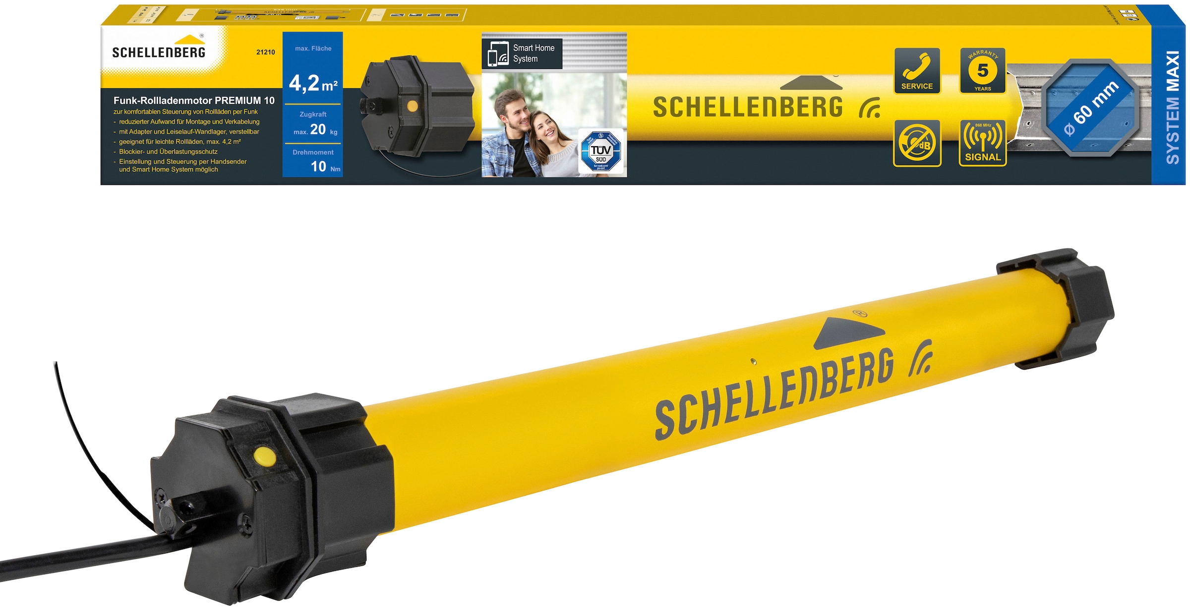 SCHELLENBERG Rollladenmotor »Premium, Rohrmotor mit Funk Endlageneinstellung«, geeignet für 60 mm Rollladenwellen, Maxi, 10 Nm, Zugkraft 20 kg