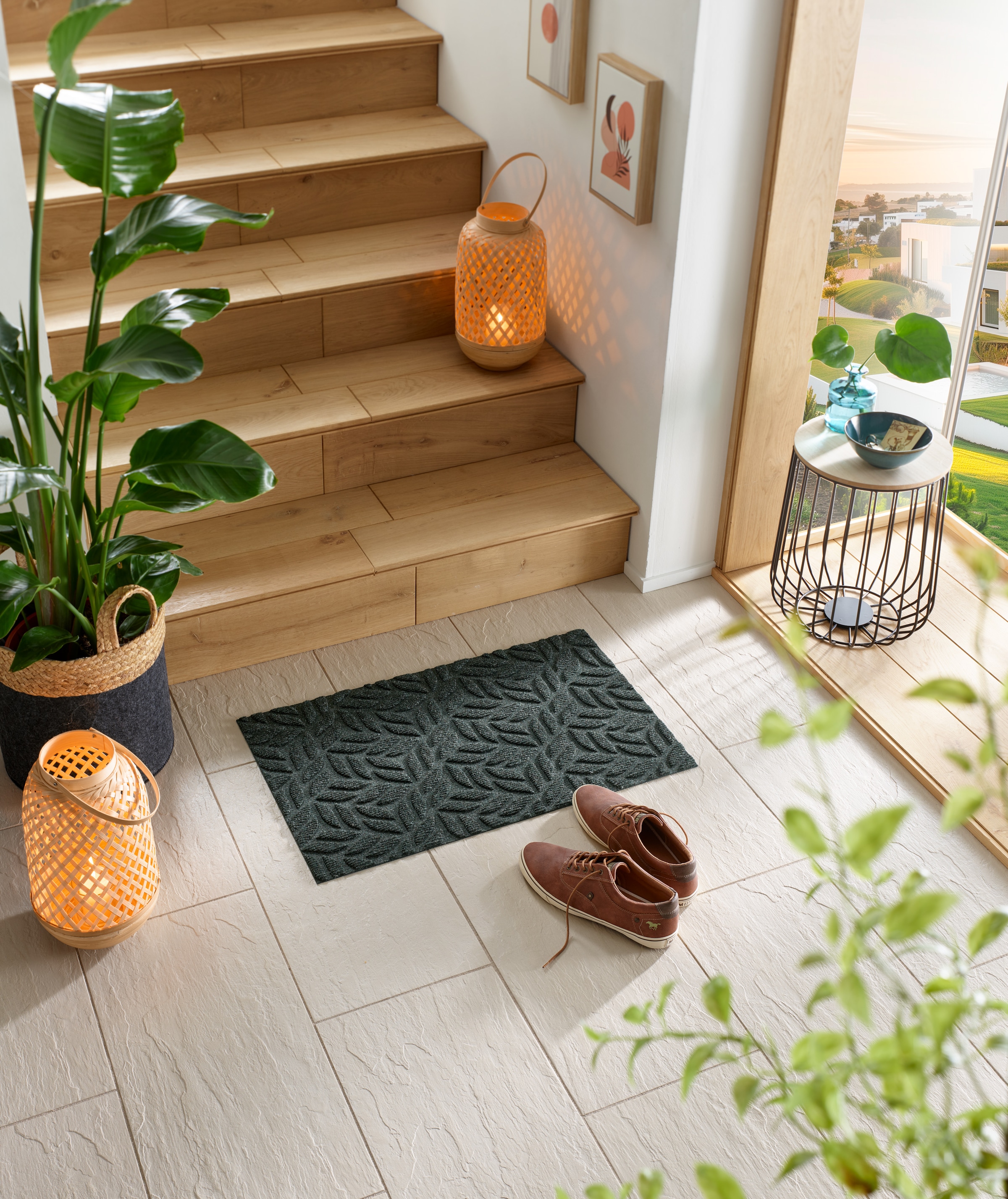 wash+dry by Kleen-Tex Fußmatte »Leaves midnight green« rechteckig 8 mm Höhe