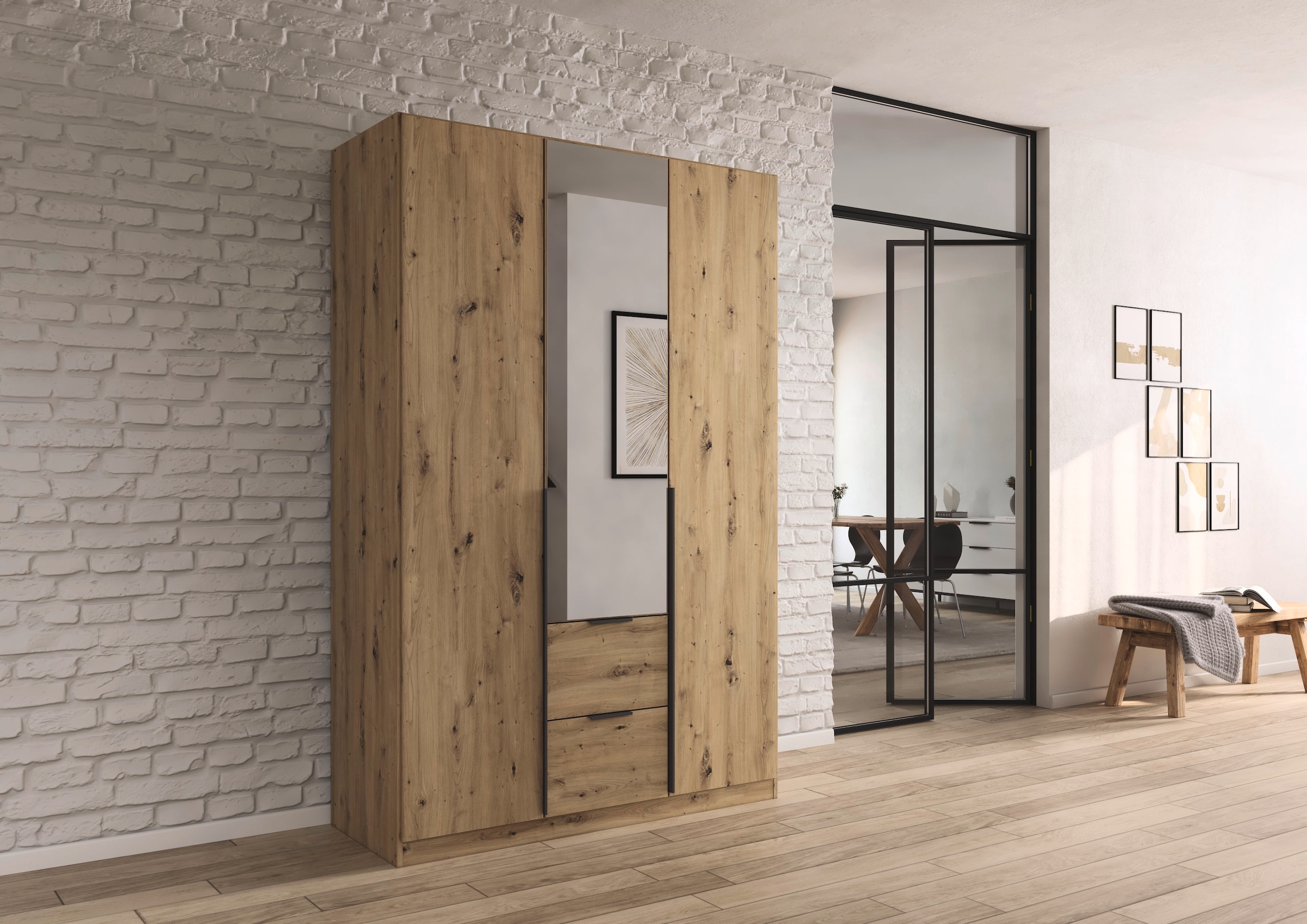 rauch Drehtürenschrank »Kleiderschrank Schrank Garderobe AGORDO mit Dekor- oder Hochglanzfront«, (in zwei Griff-Farben mit Dekor- oder Hochglanzfront), mit Außenschubkästen, in 6 Breiten und 2 Höhen MADE IN GERMANY